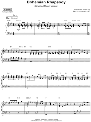 Bohemian Rhapsody [simplified melody version] by HDpiano - Sheet Music
