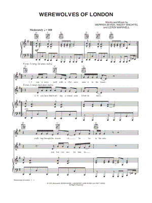 Warren Zevon Werewolves of London Bass Tab in C Major - Download & Print  - SKU: MN0053556