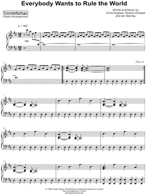 Everybody wants to rule the world – Tears for Fears Sheet music for Piano  (Solo)