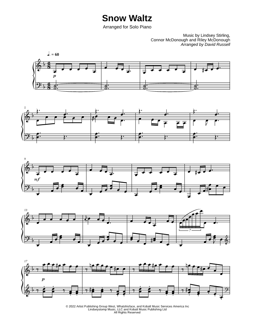 Lindsey Stirling "Snow Waltz" Sheet Music (Piano Solo) in D Minor ...