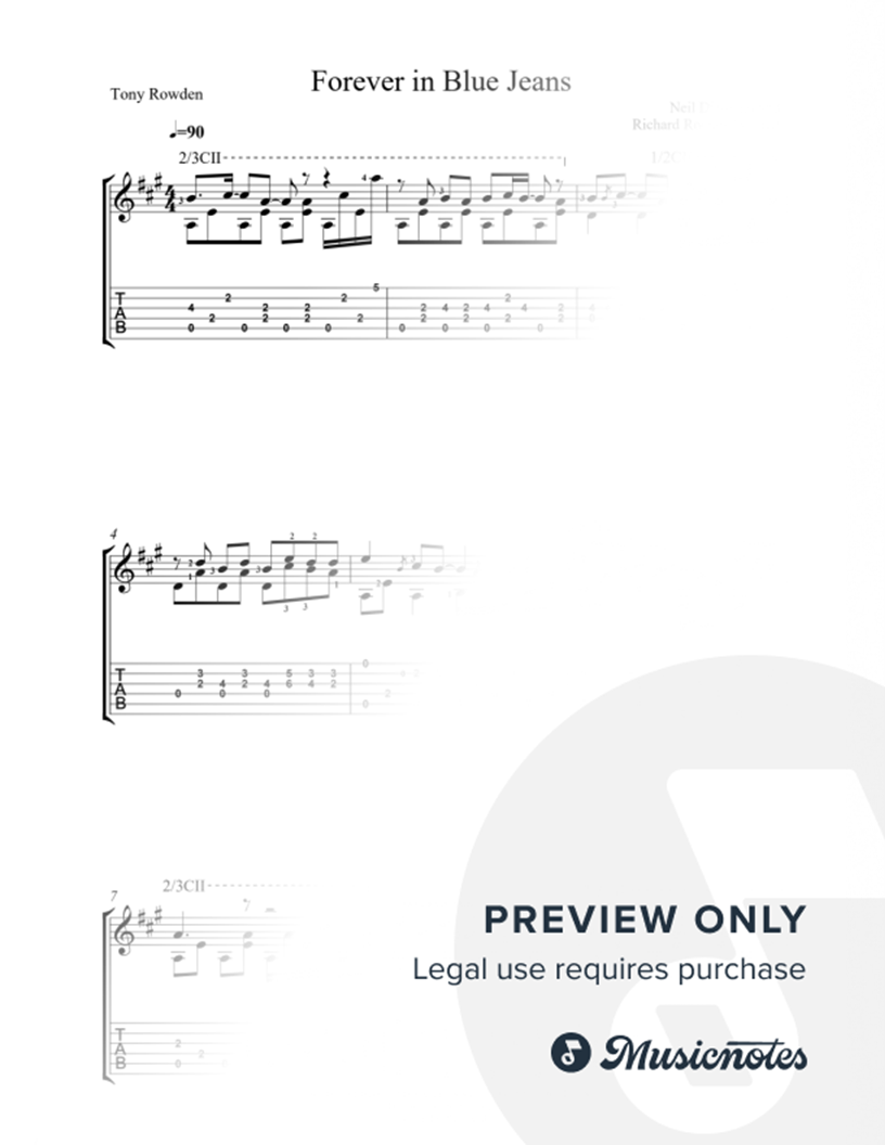 Tony Rowden "Forever in Blue Jeans" Guitar Tab in A Major - Download &  Print - SKU: MN0283319