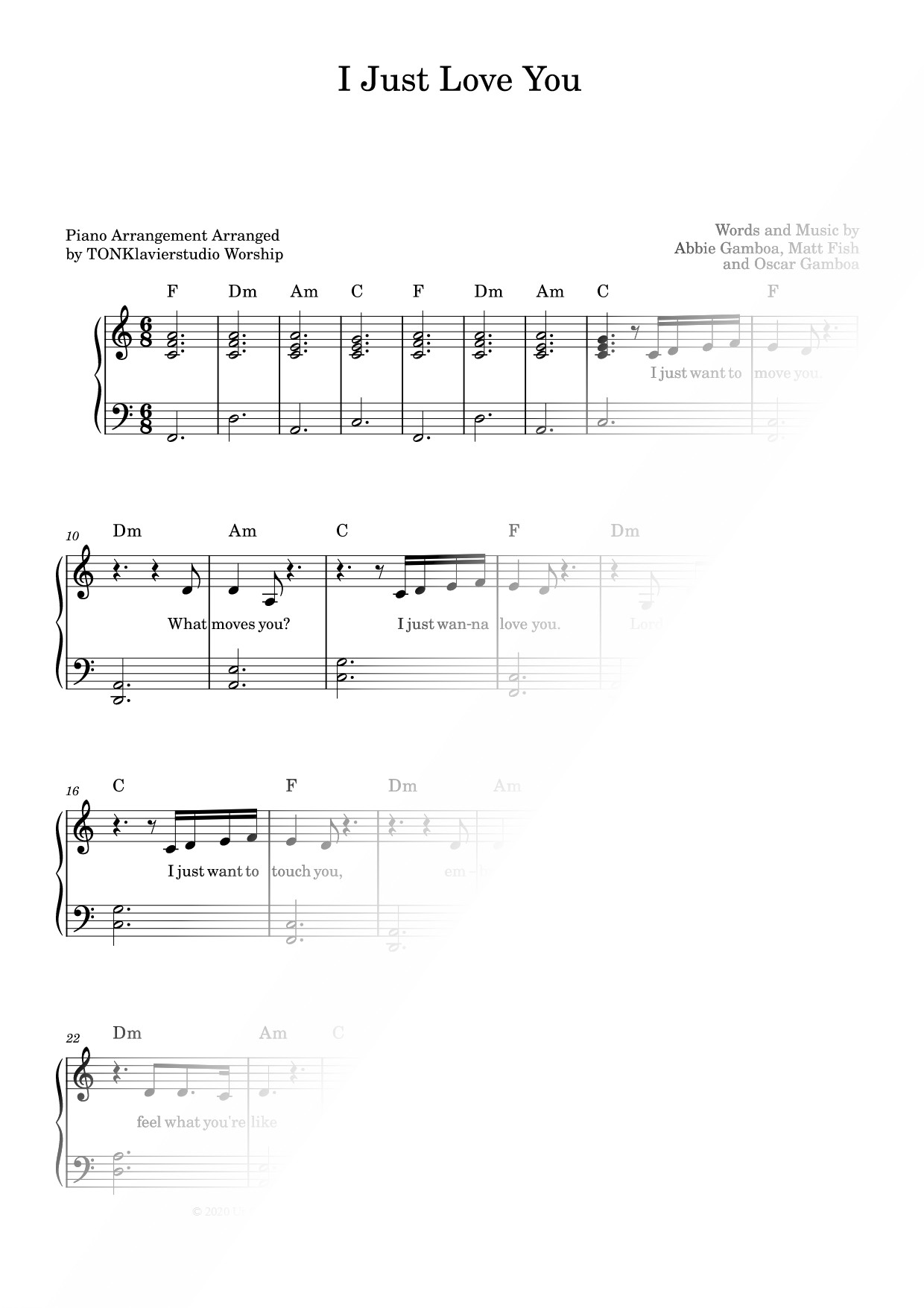 I Just Love You - TONKlavierstudio Worship Easy Sheet Music