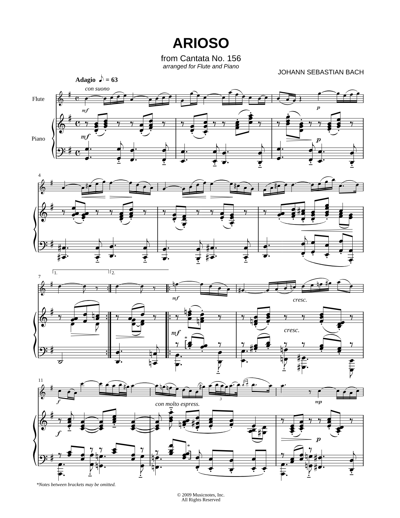 Collection: Arioso From Cantata No. 156, Arranged for Flute and Piano