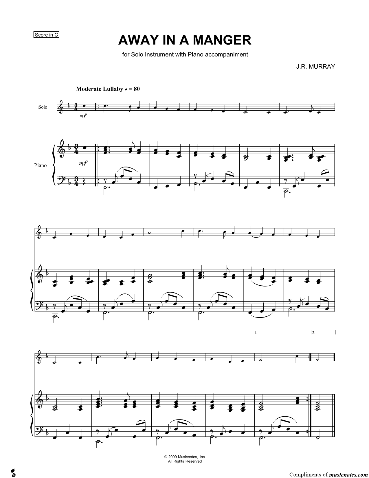 Collection: Away In a Manger - F Instrument & Piano