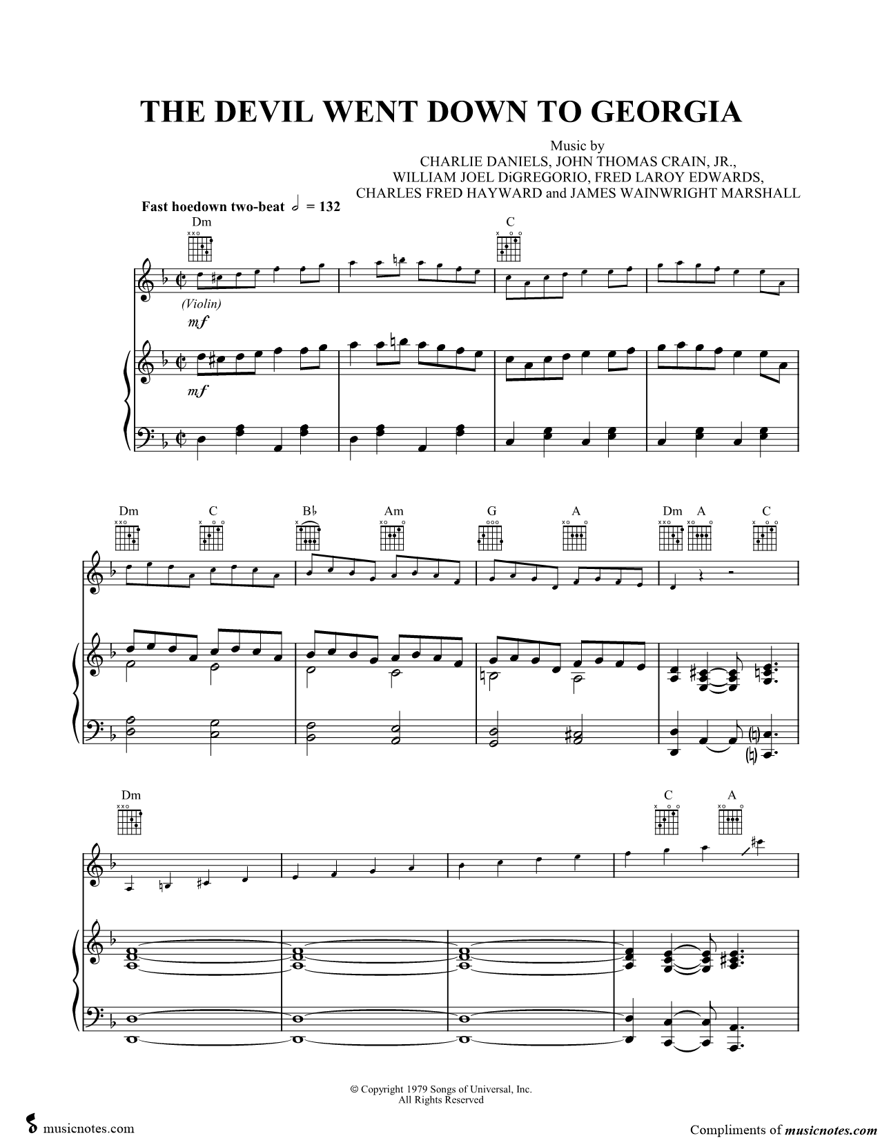 Collection: The Devil Went Down to Georgia - Piano/Vocal/Violin