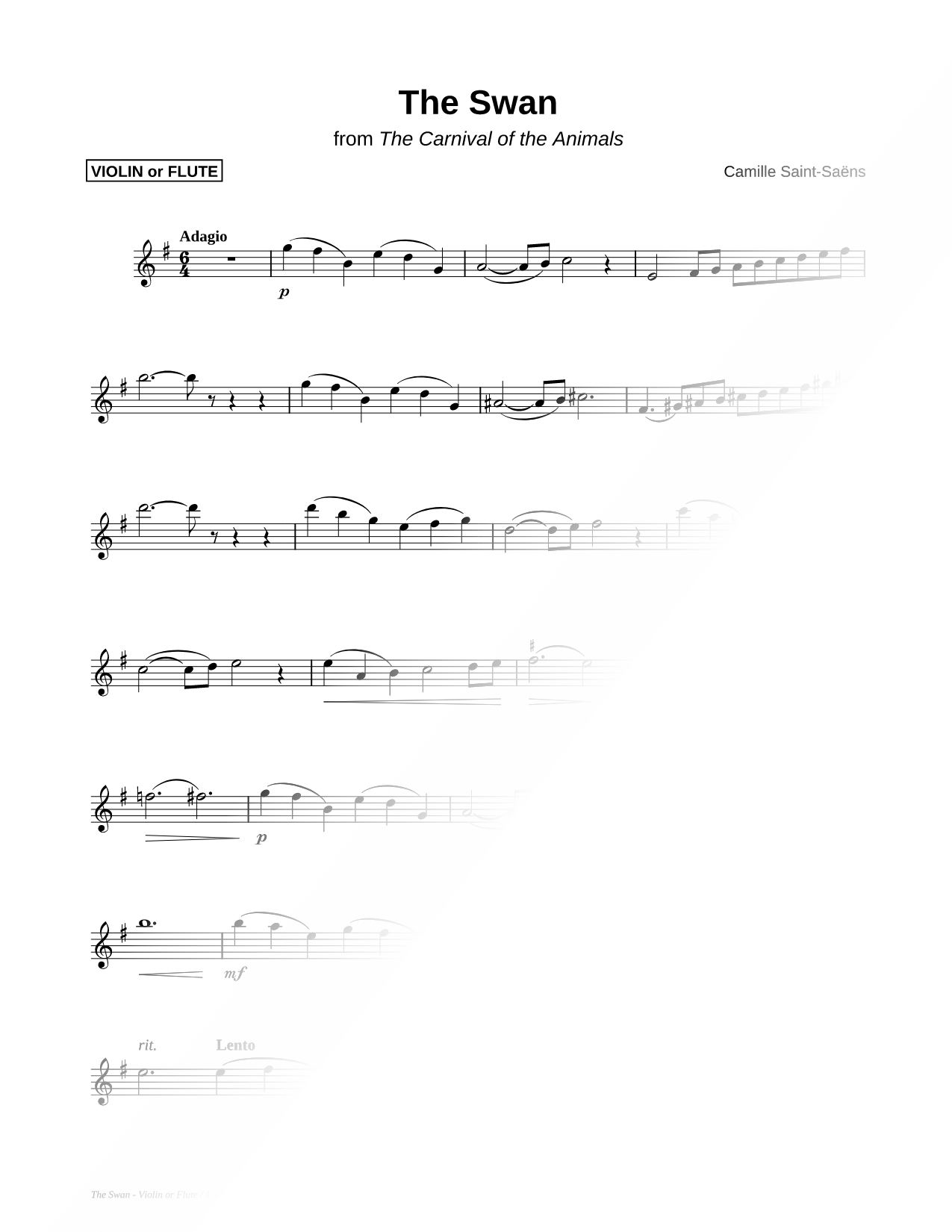 Collection: The Swan (Le Cygne) - C Instrument & Piano