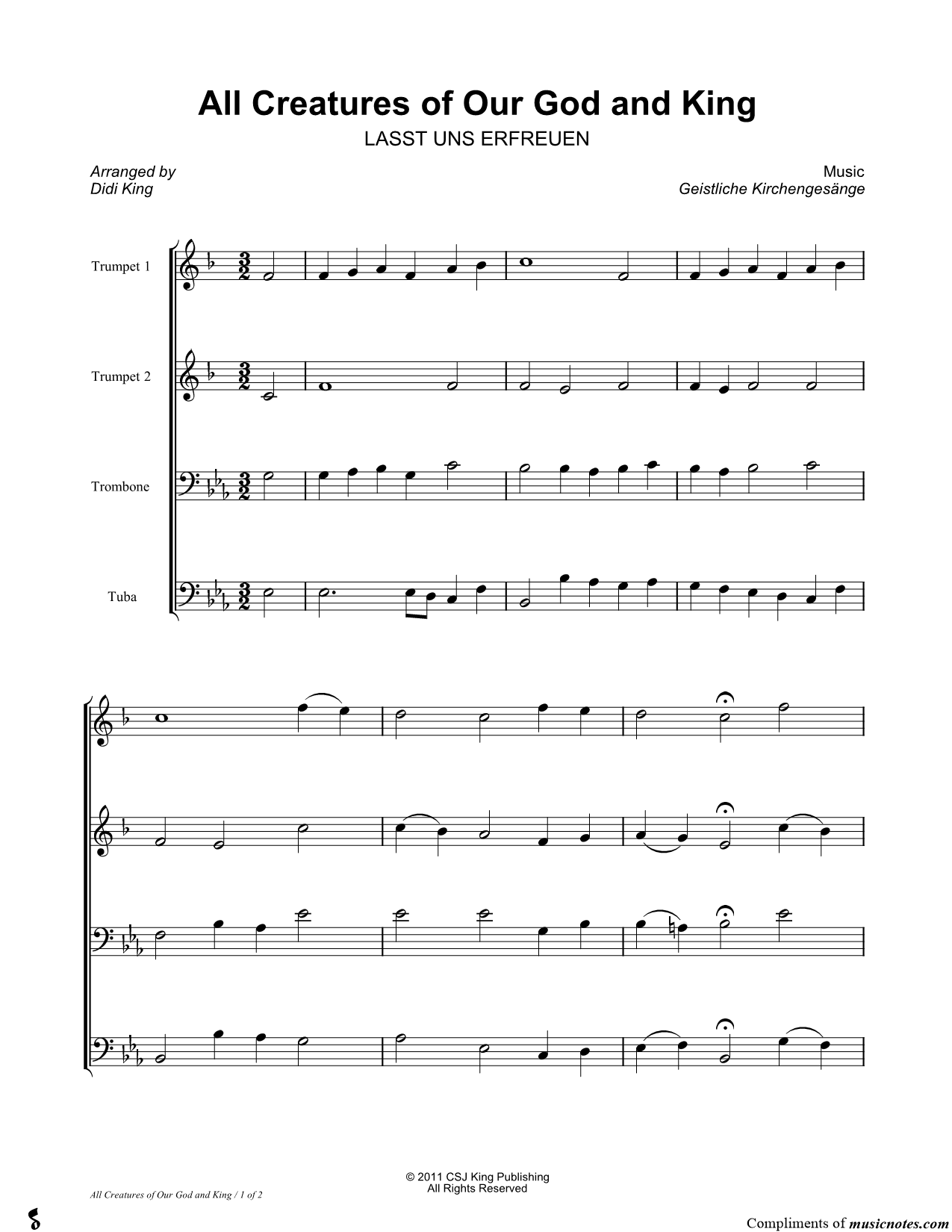 Collection: All Creatures of Our God and King - Brass Quartet
