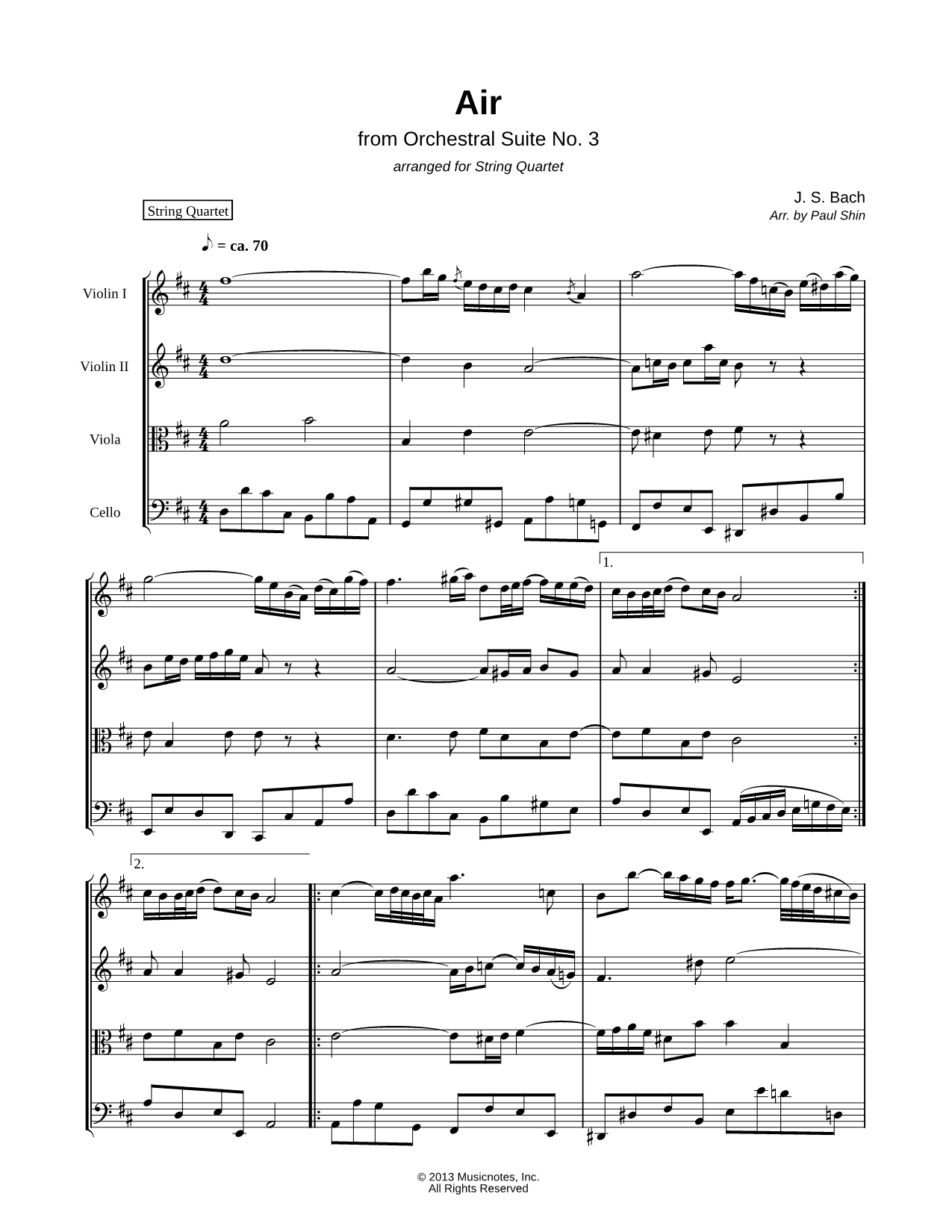 Collection: Air from Orchestral Suite No. 3 - String Quartet