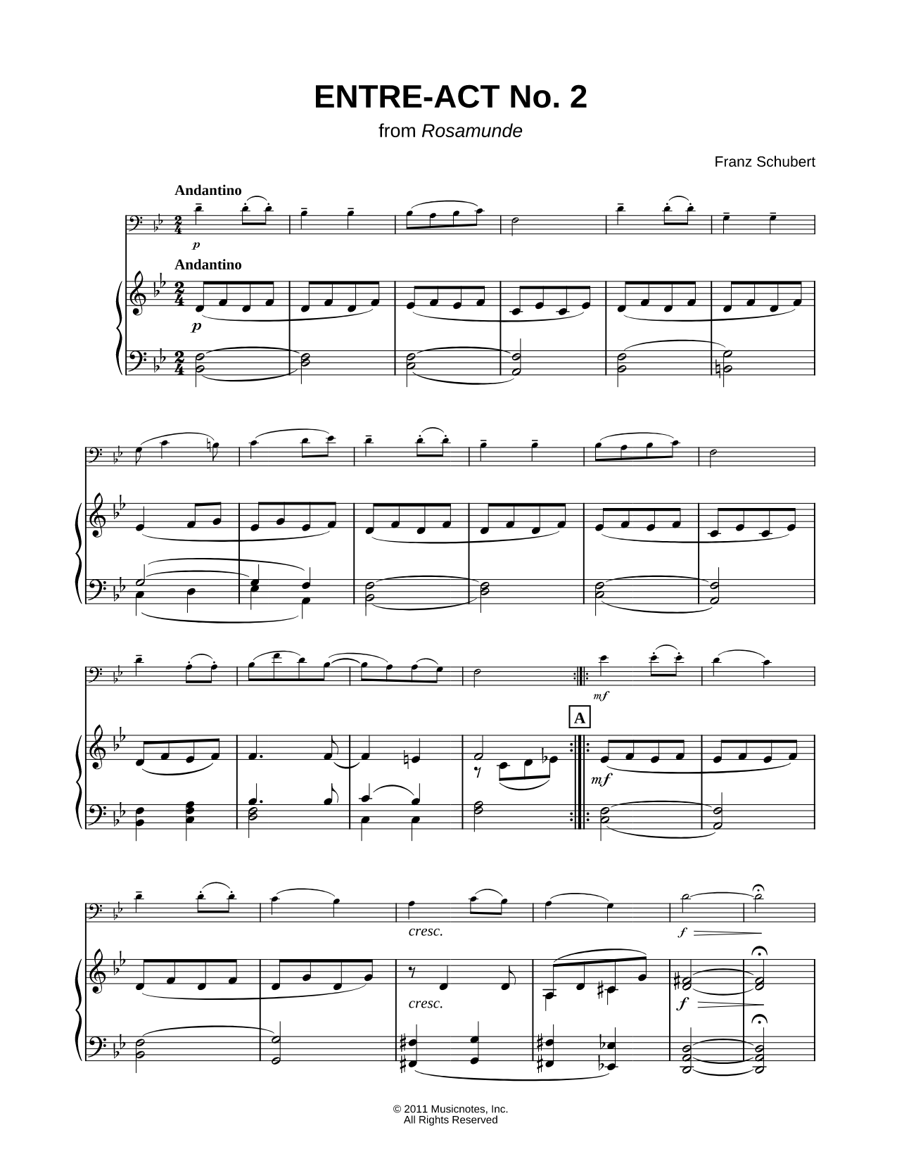 Collection: Entre-Act No. 2 from Rosamunde - F Instrument & Piano