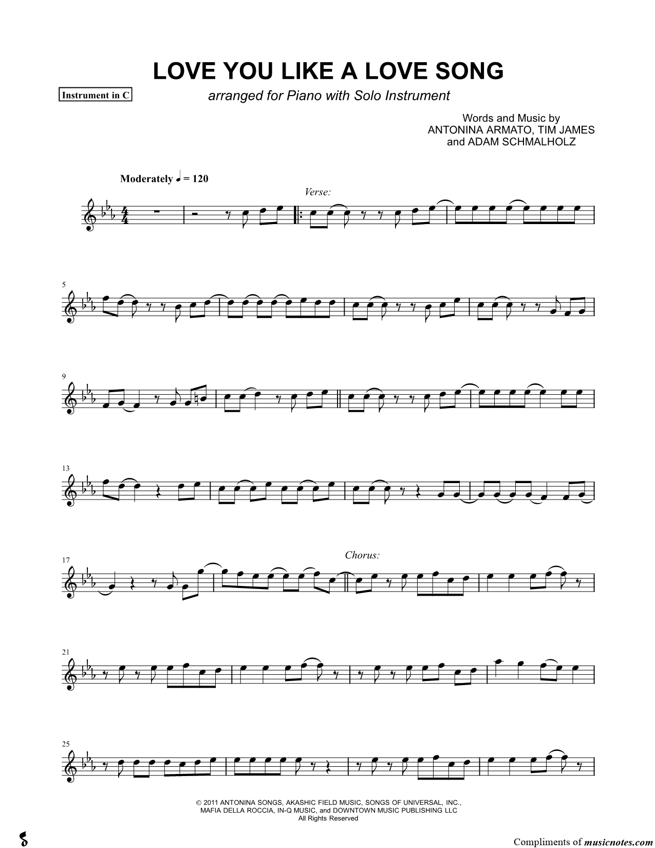 Collection: Love You Like a Love Song - C Instrument & Piano