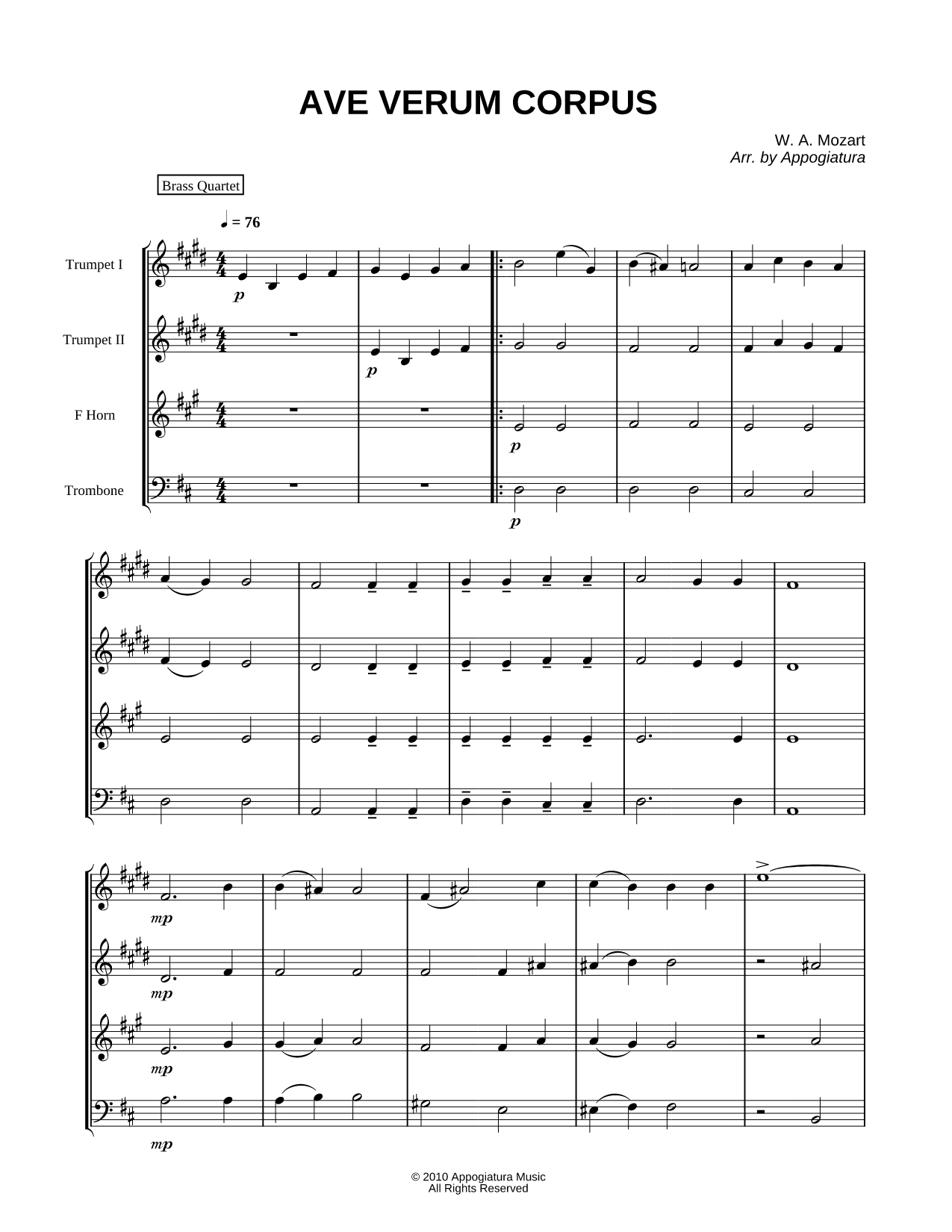 Collection: Ave Verum Corpus, K. 618 - Brass Quartet