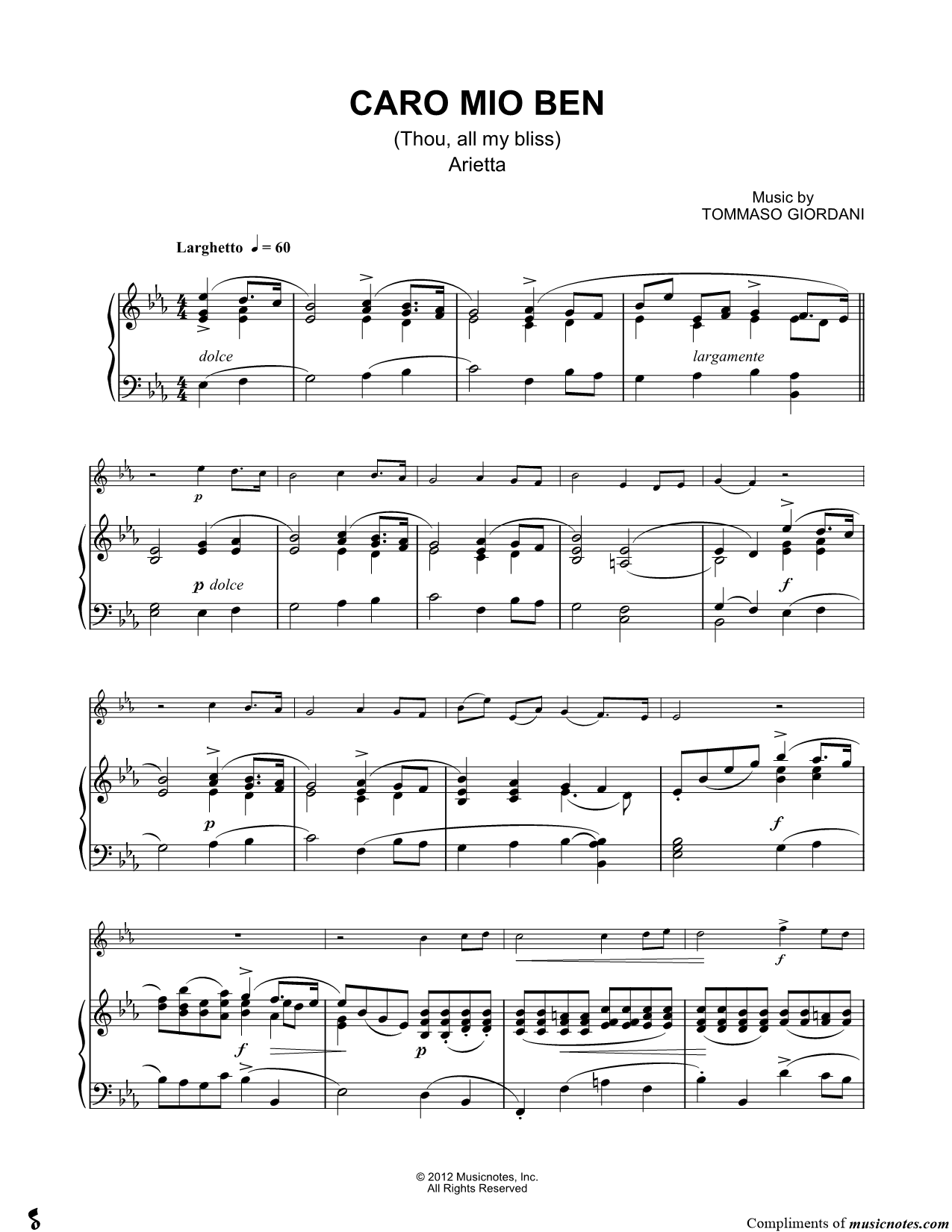 Collection: Caro Mio Ben - Bass Clef Instrument & Piano