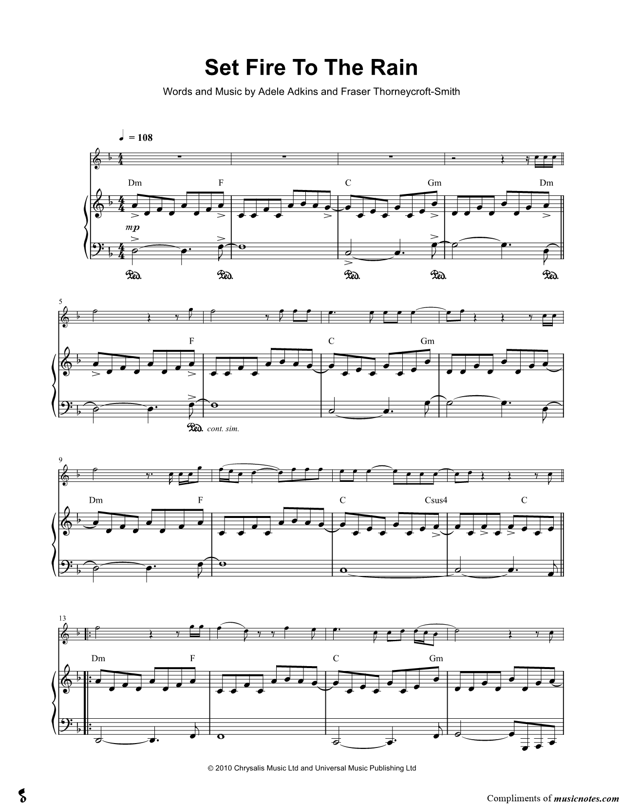 Collection: Set Fire to the Rain - Bb Instrument & Piano