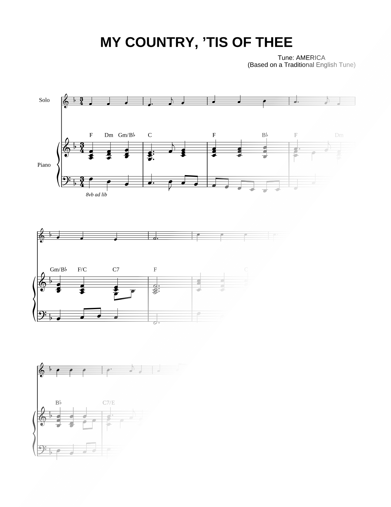 Collection: My Country, 'Tis of Thee - Bass Clef Instrument & Piano
