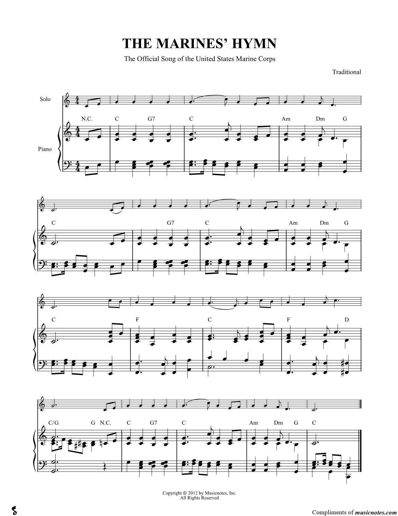 Collection: The Marines' Hymn - Bb Instrument & Piano