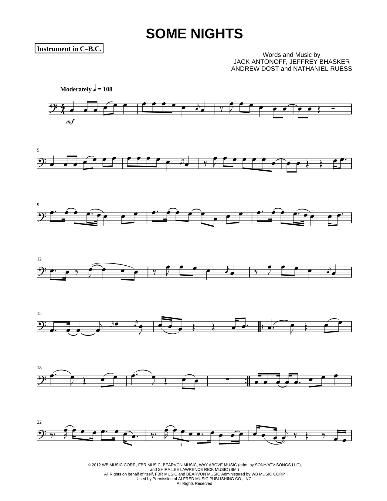 Collection: Some Nights - Bass Clef Instrument & Piano