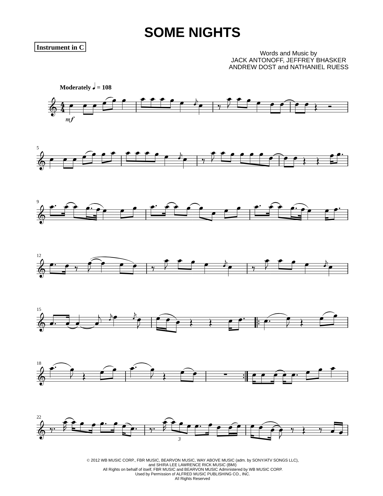 Collection: Some Nights - C Instrument & Piano
