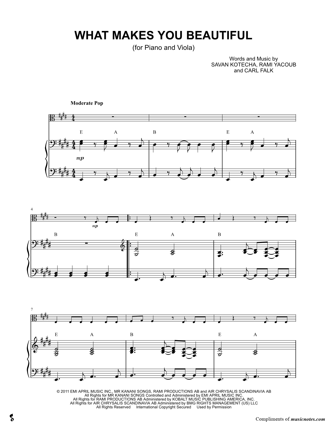 Collection: What Makes You Beautiful - Viola & Piano
