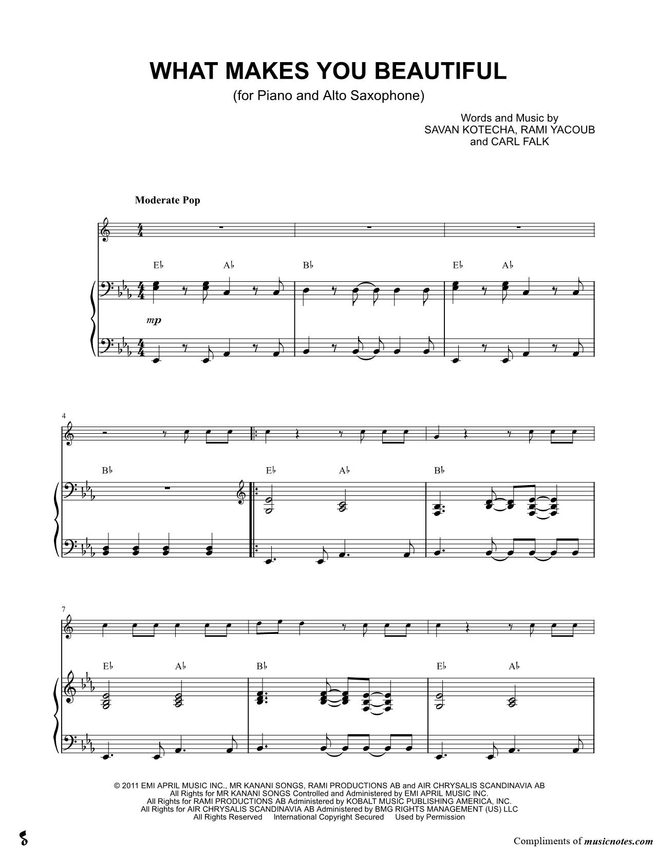 Collection: What Makes You Beautiful - Alto Saxophone & Piano