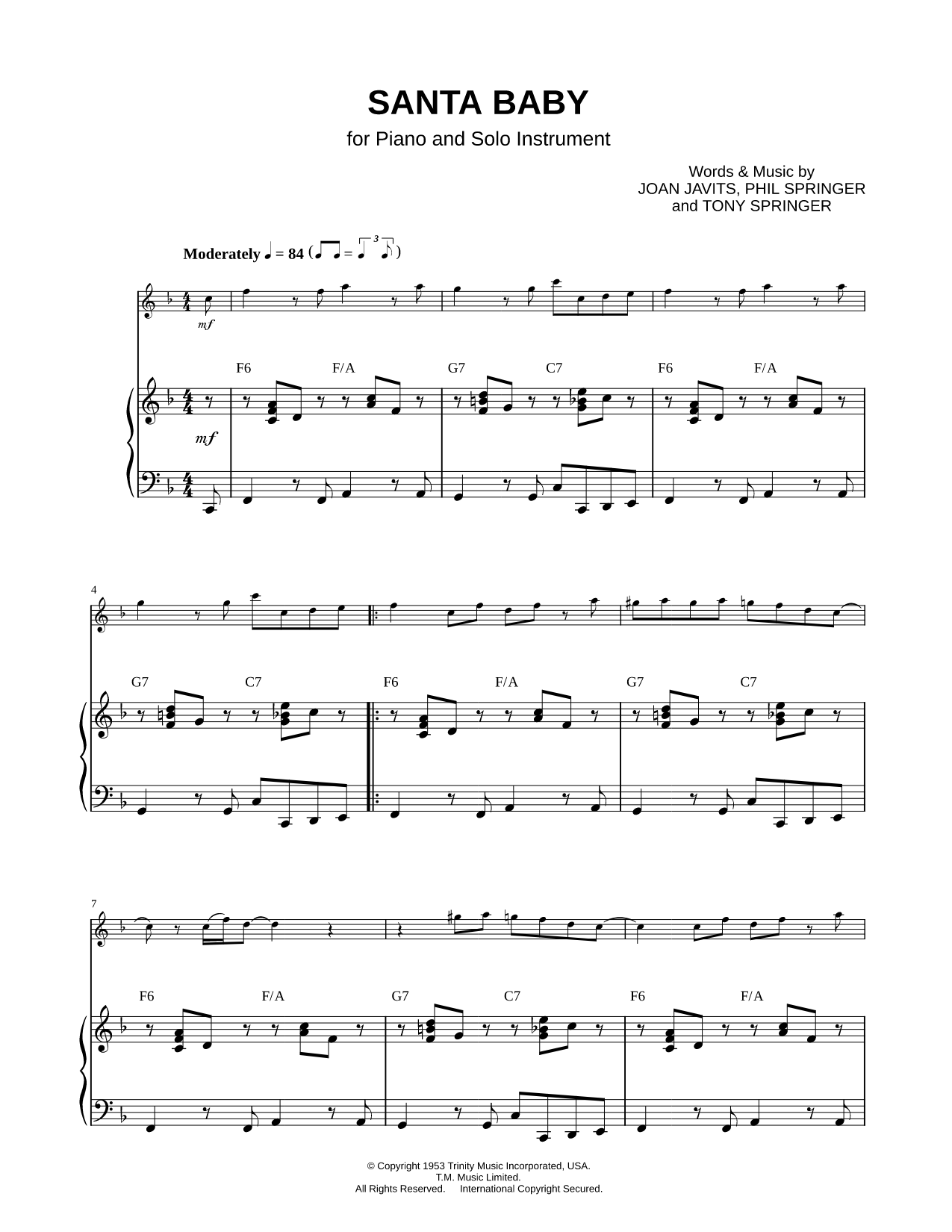 Collection: Santa Baby - Bass Clef Instrument & Piano