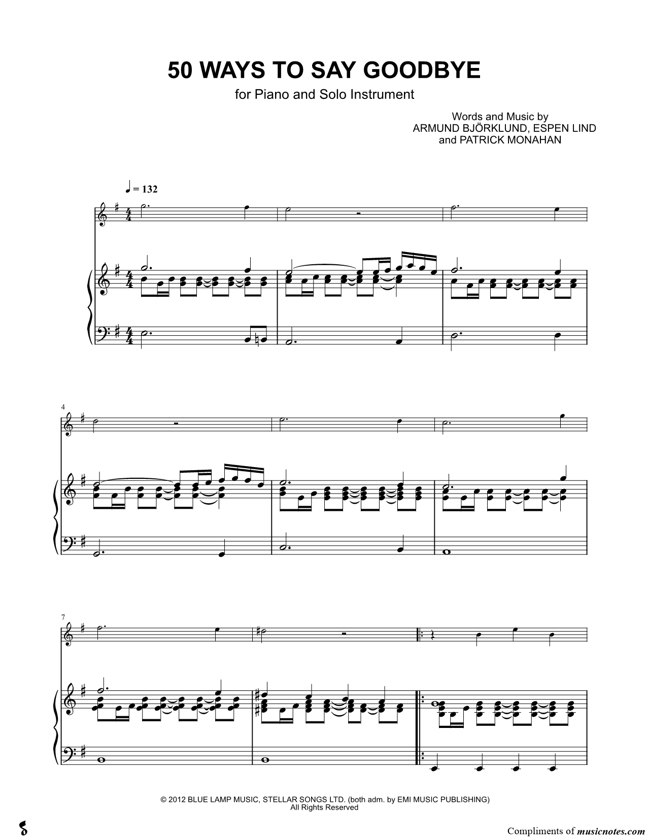 Collection: 50 Ways To Say Goodbye - F Instrument & Piano
