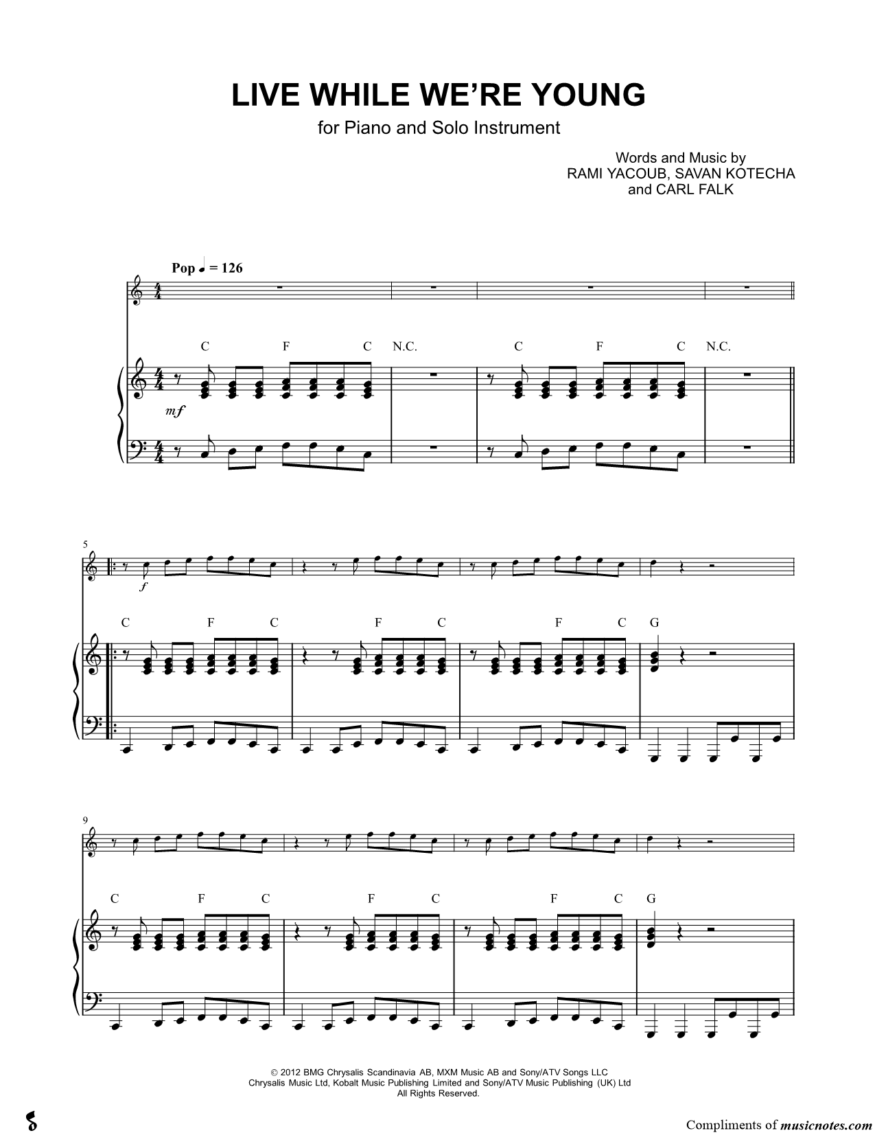 Collection: Live While We're Young - Bb Instrument & Piano Accompaniment