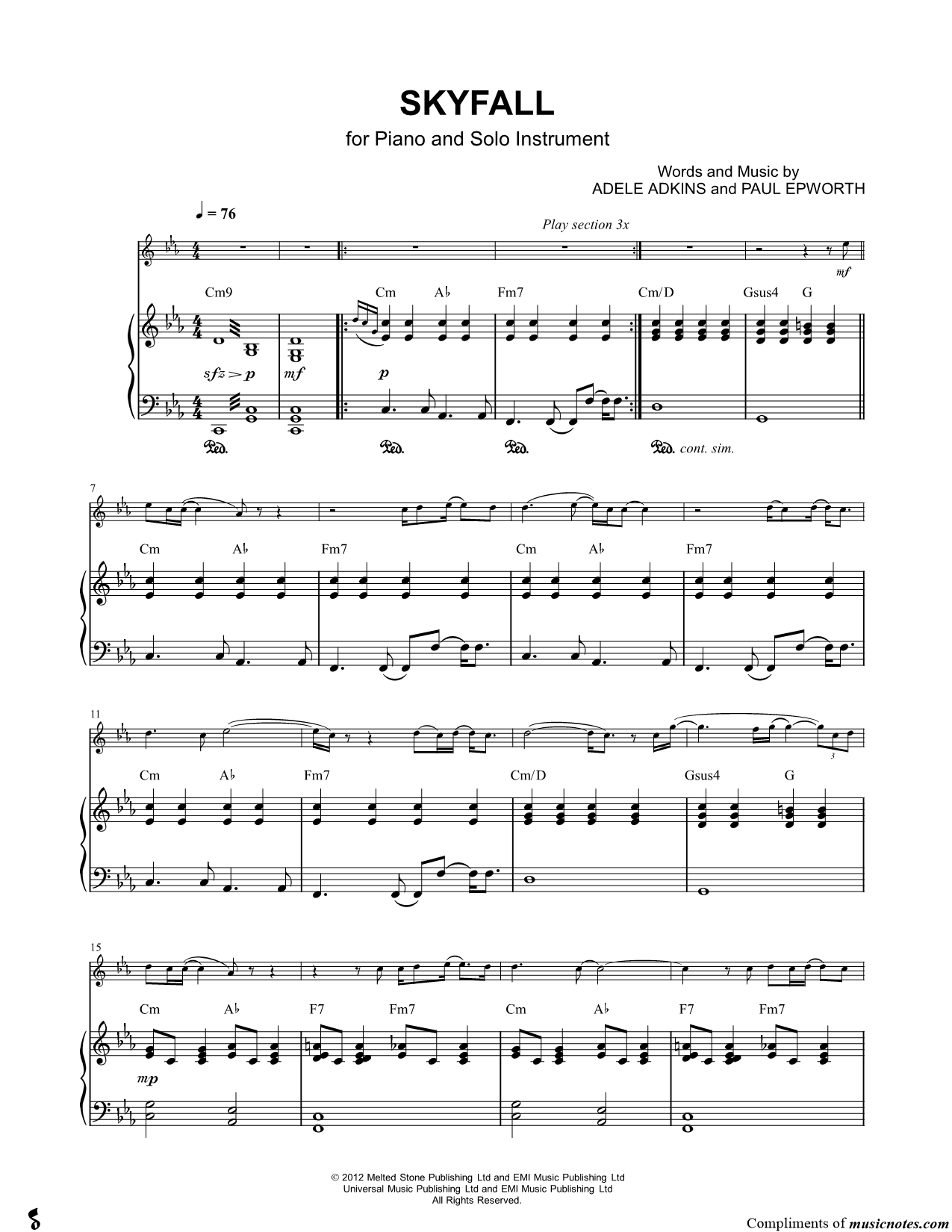 Collection: Skyfall - Bass Clef Instrument & Piano