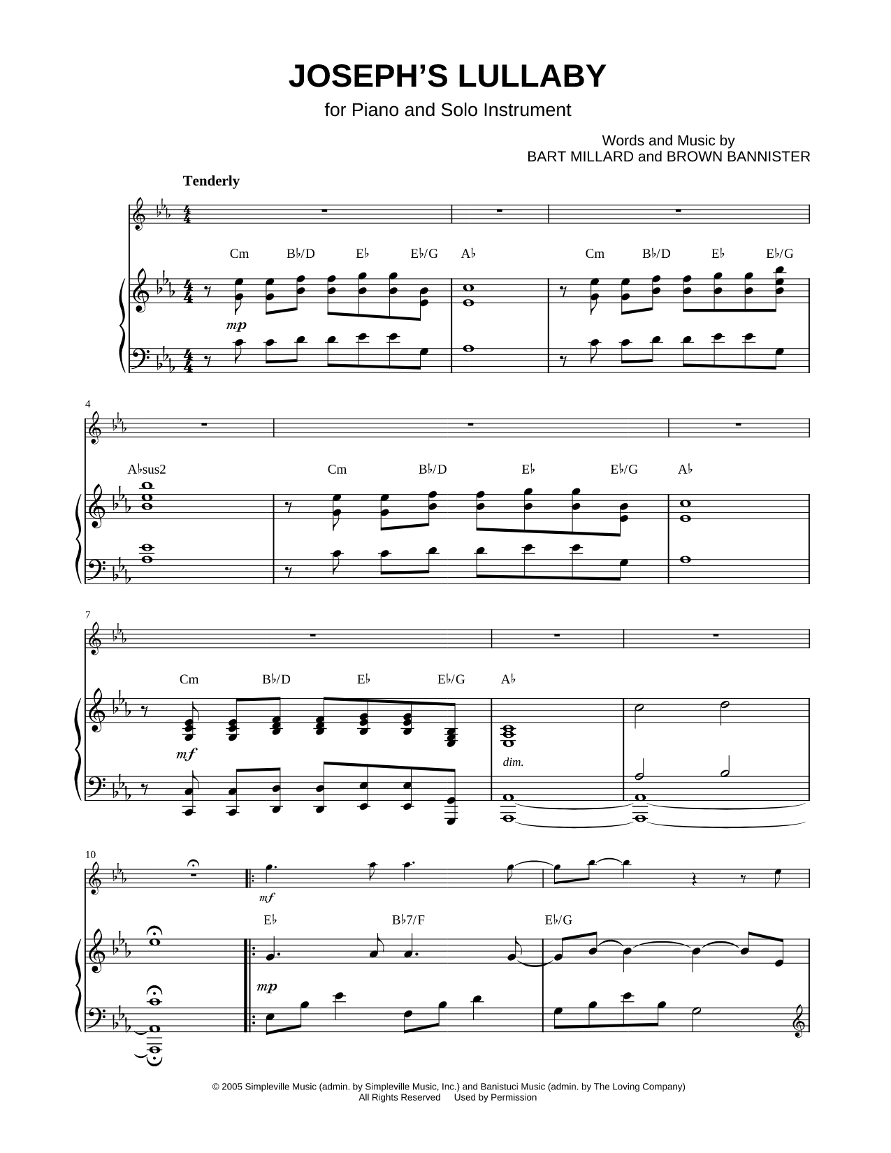 Collection: Joseph's Lullaby - Bass Clef Instrument & Piano