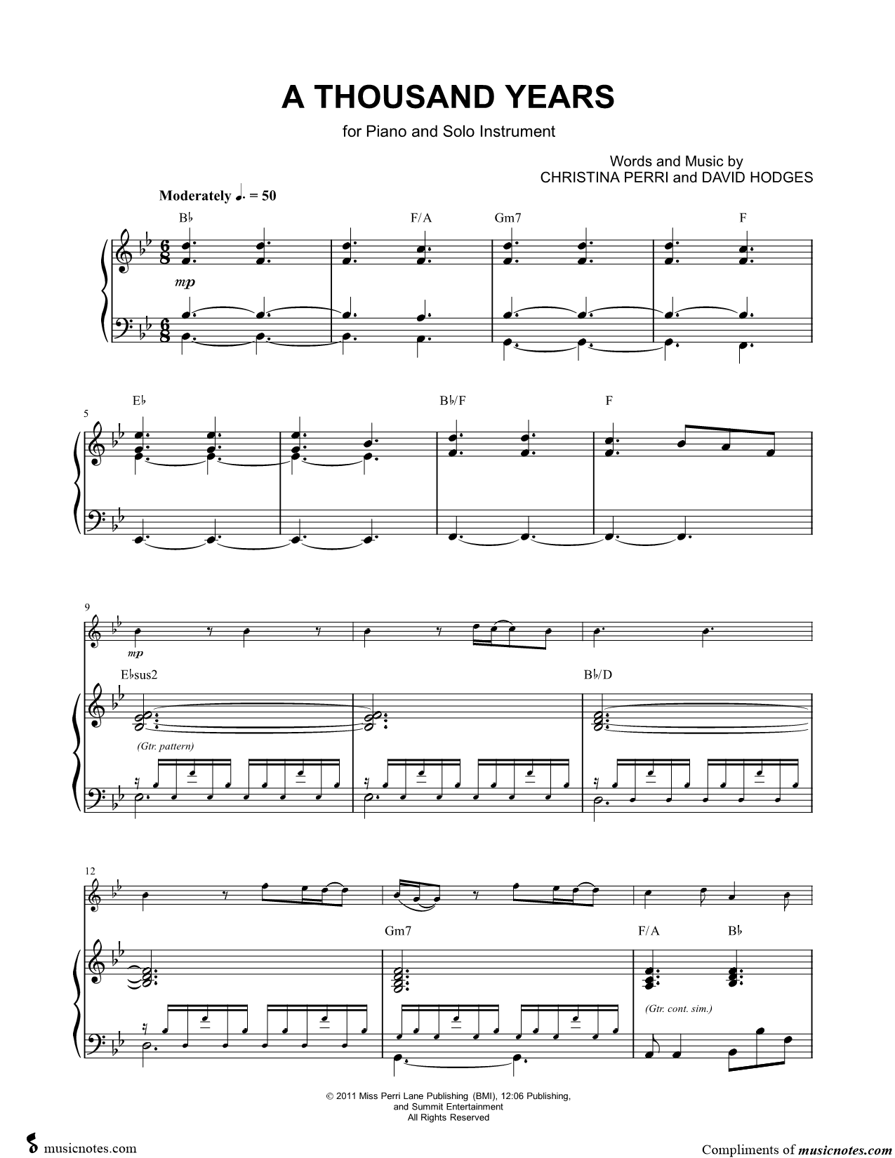 Collection: A Thousand Years - C Instrument & Piano