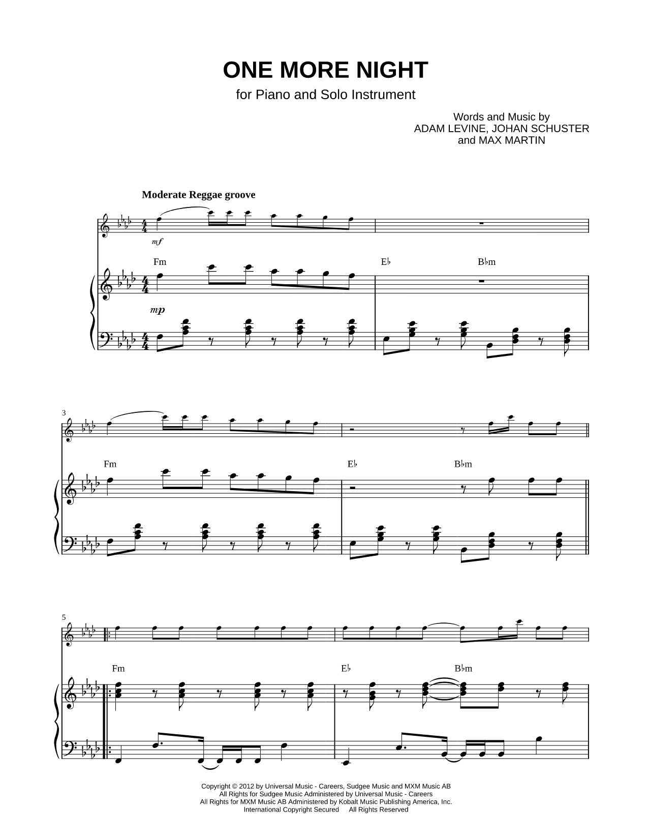 Collection: One More Night - F Instrument & Piano