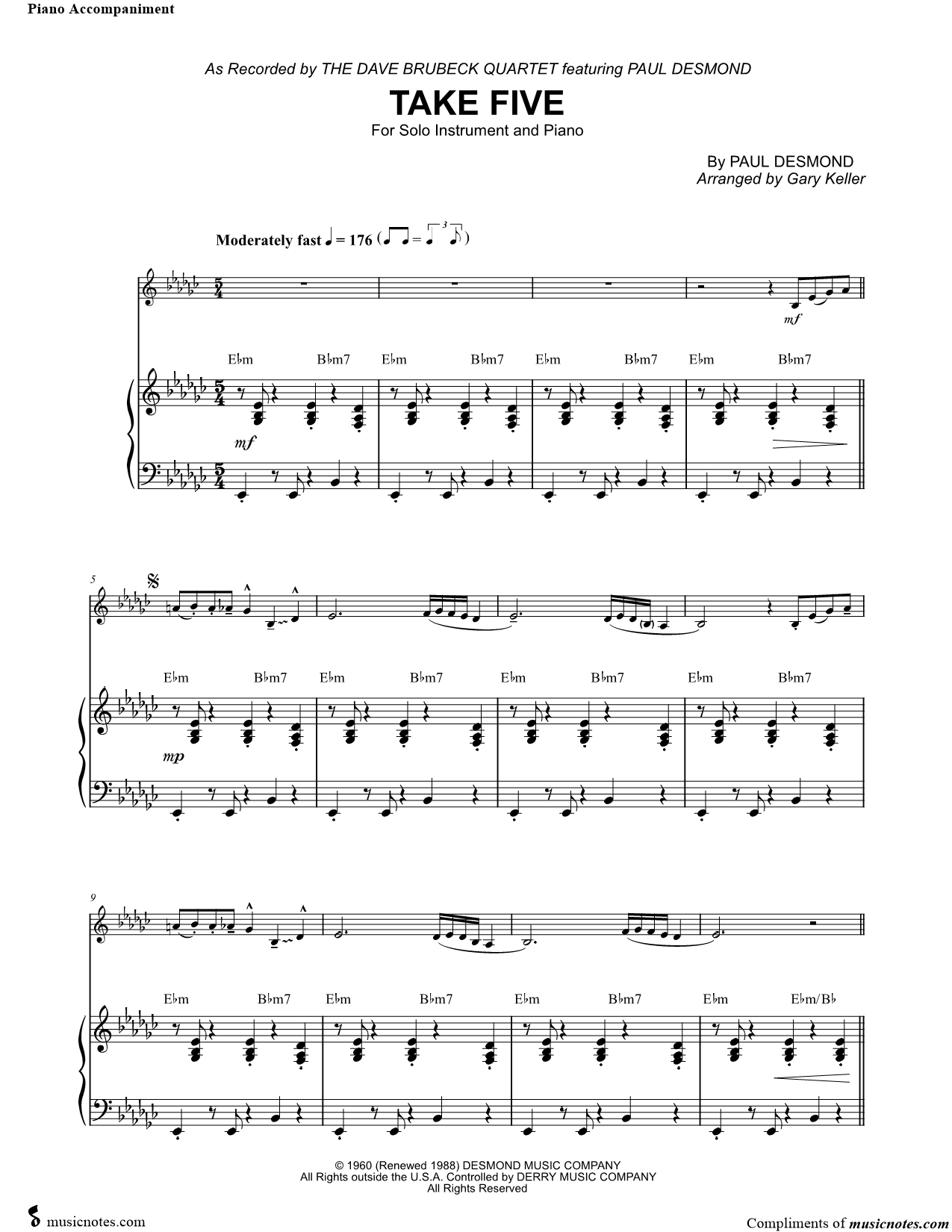 Collection: Take Five - Alto Saxophone & Piano