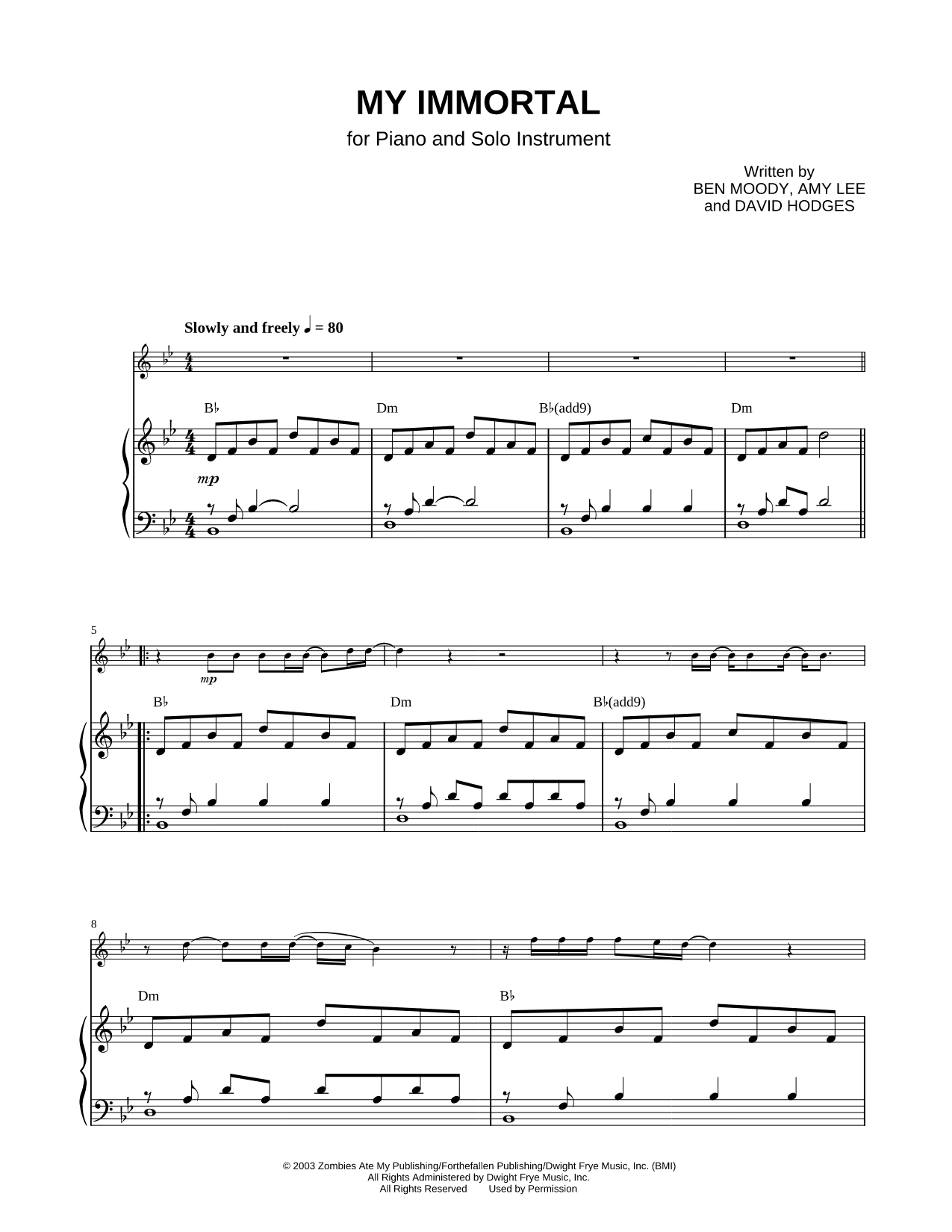 Collection: My Immortal - C Instrument & Piano