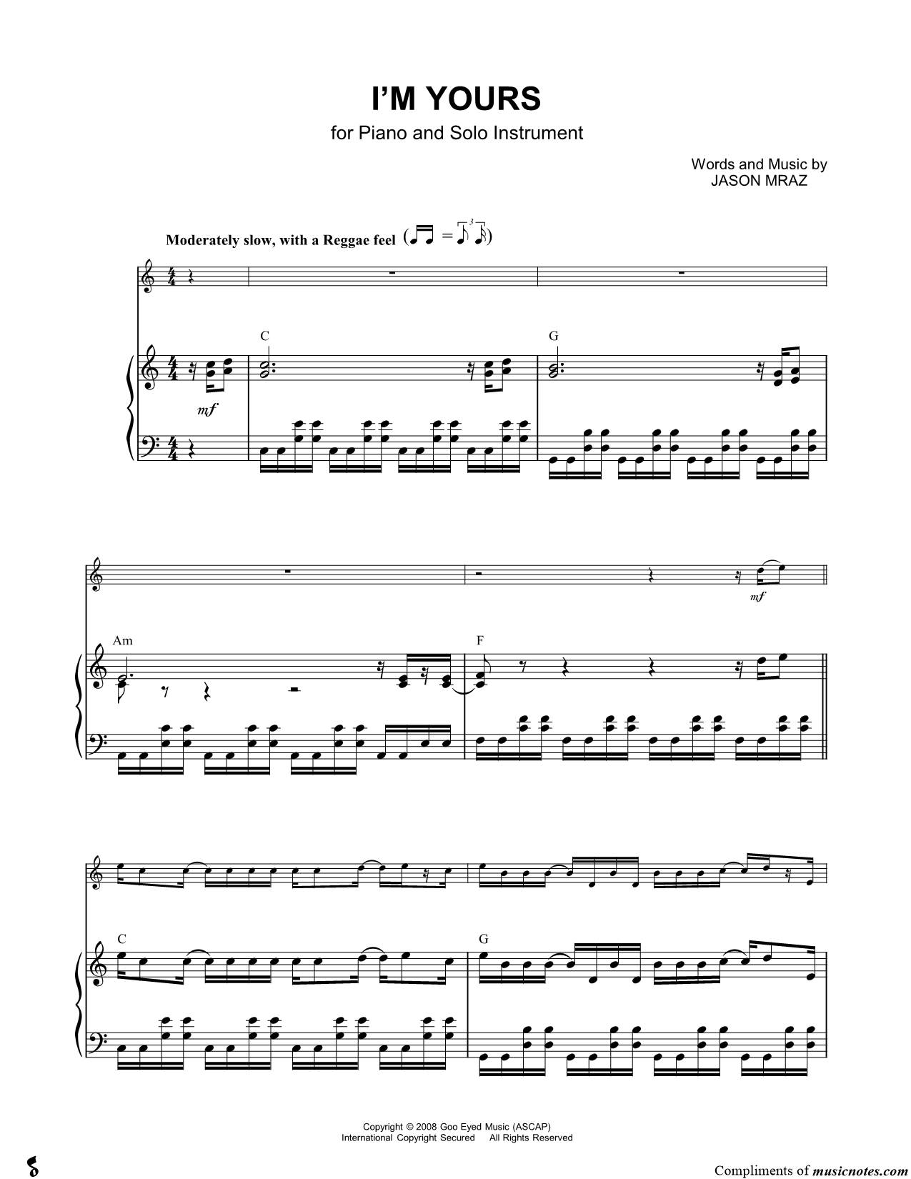 Collection: I'm Yours - C Instrument & Piano