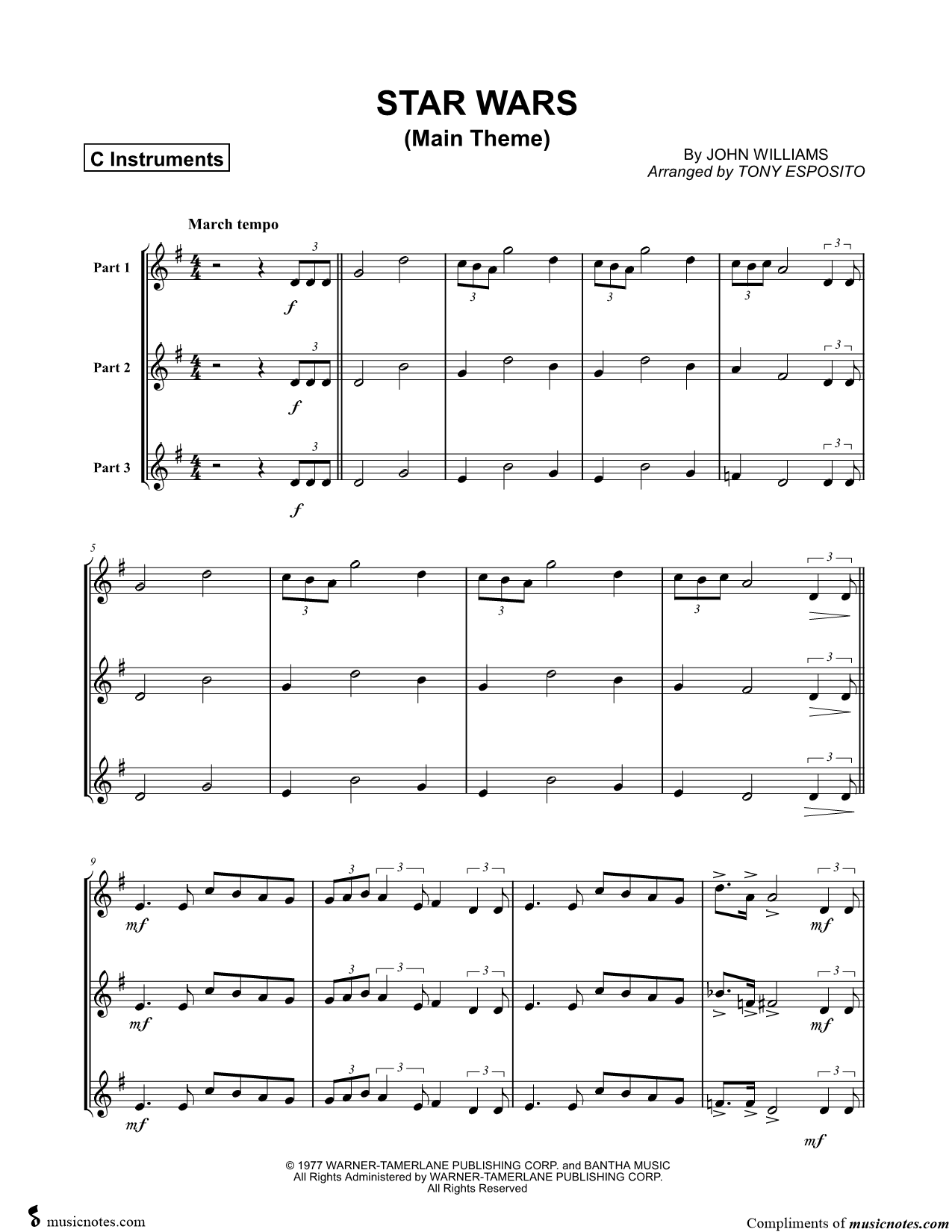 Collection: Star Wars (Main Theme) - C Instrument Trio & Piano