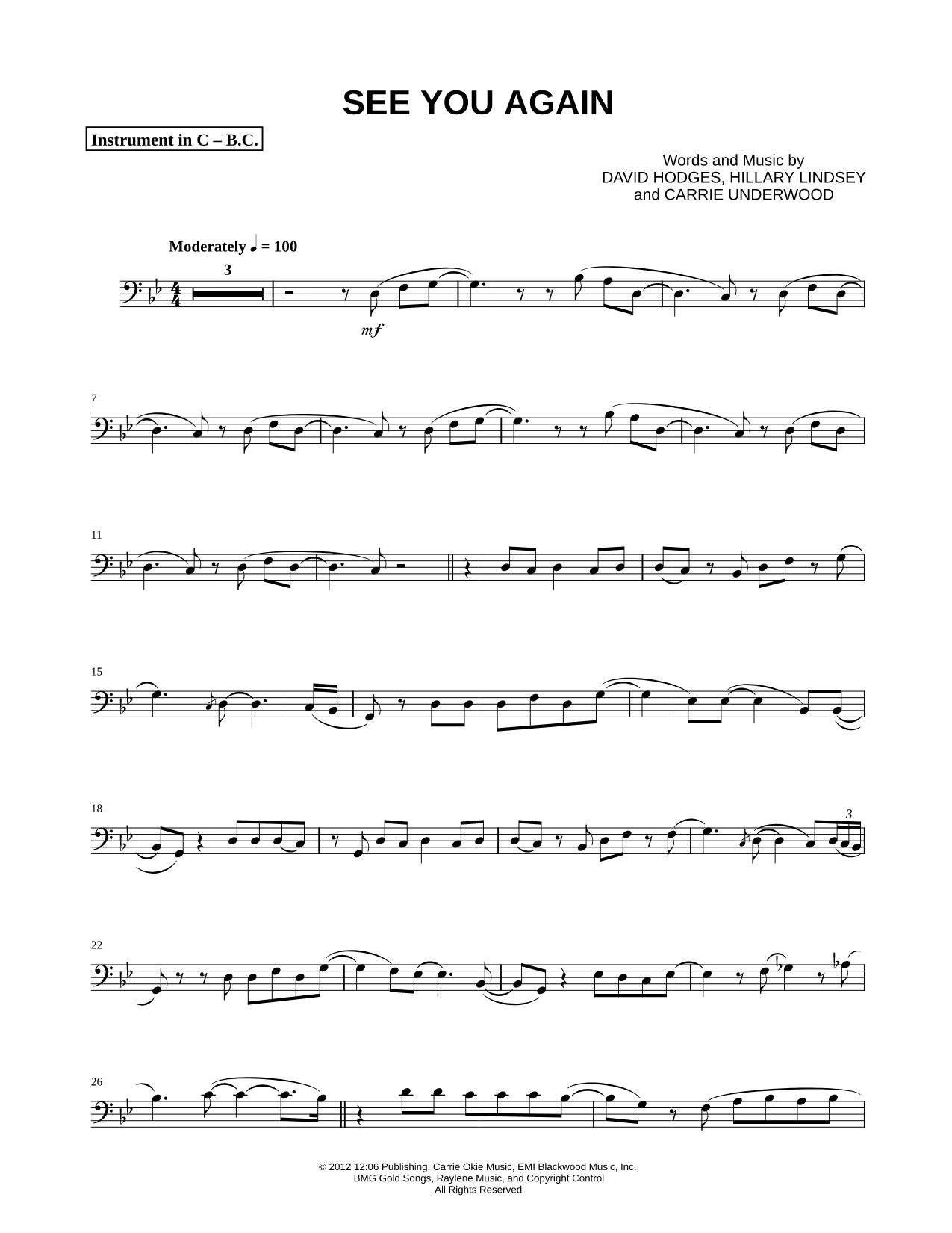 Collection: See You Again - Bass Clef Instrument & Piano Accompaniment