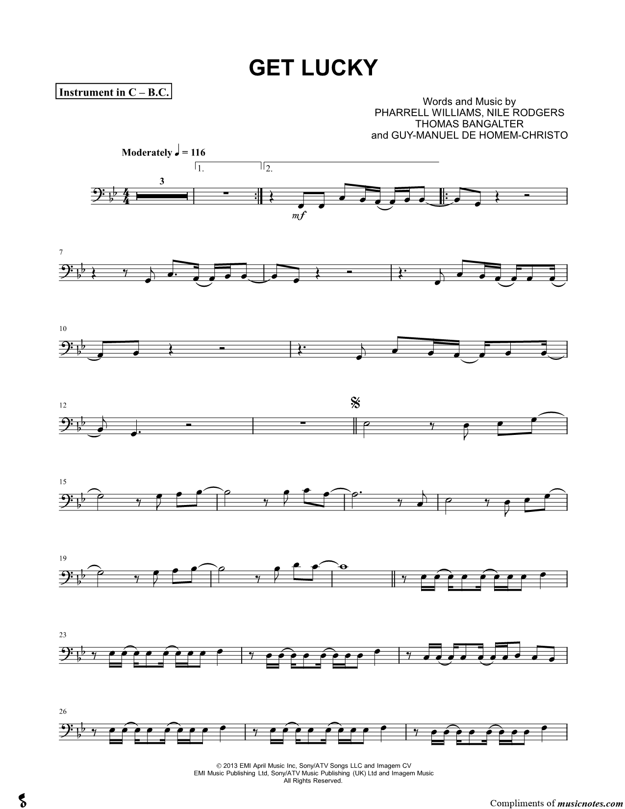 Collection: Get Lucky - Bass Clef Instrument & Piano