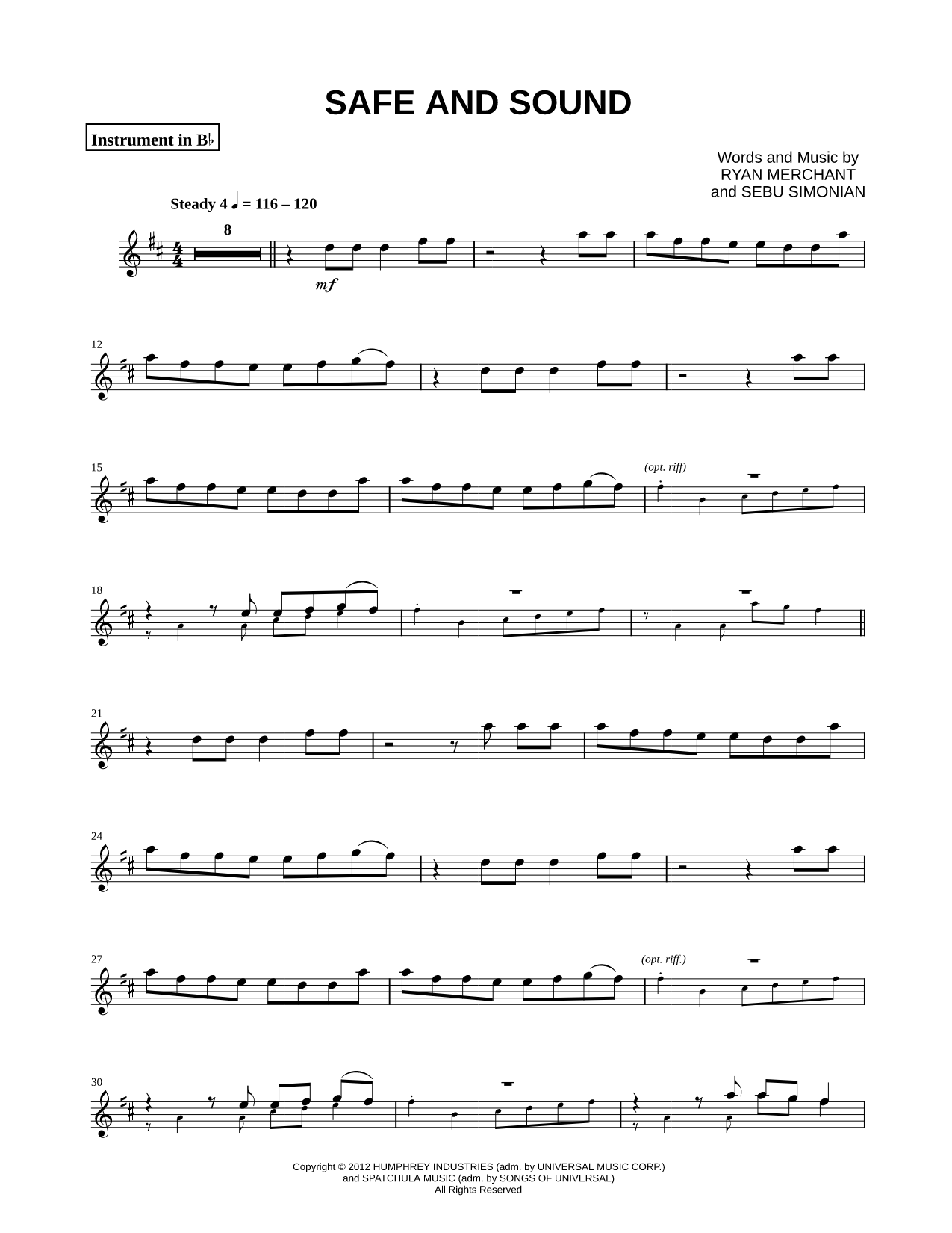 Collection: Safe and Sound - Bb Instrument & Piano