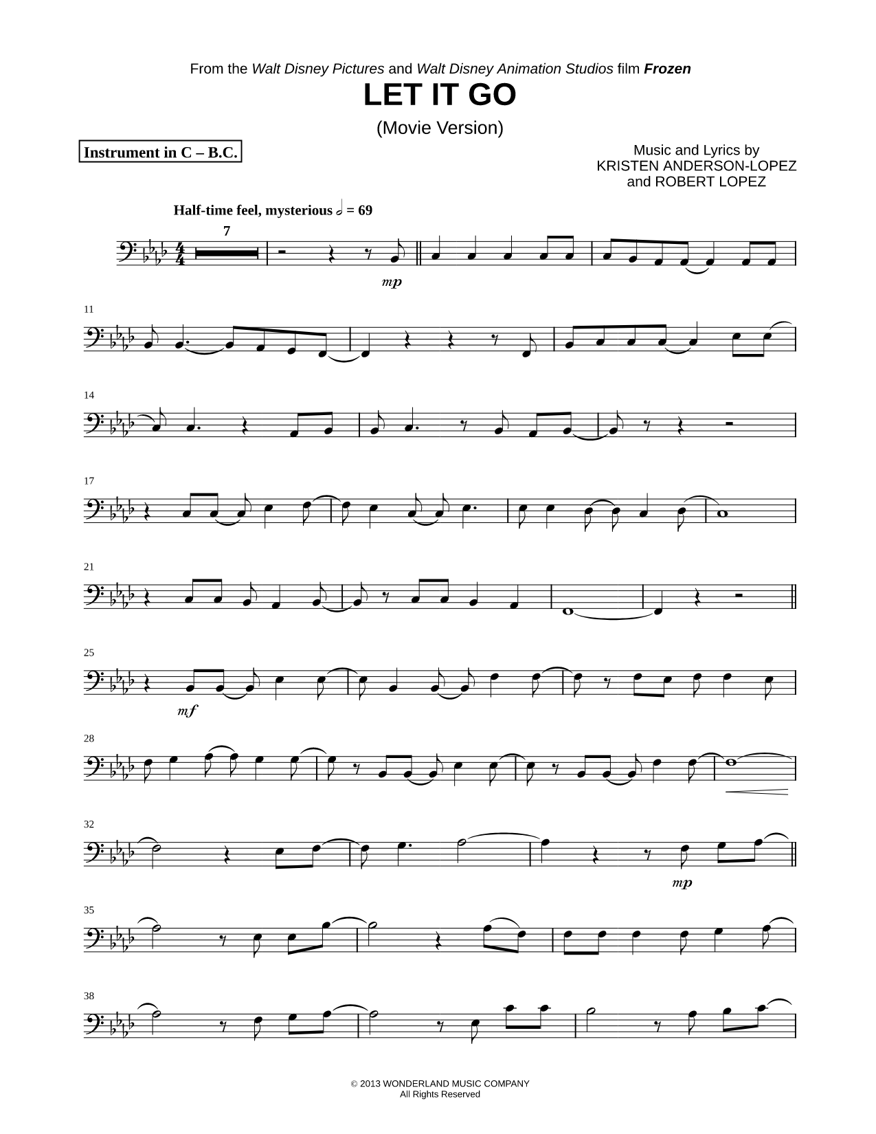 Collection: Let It Go (Movie Version) - Bass Clef Instrument & Piano