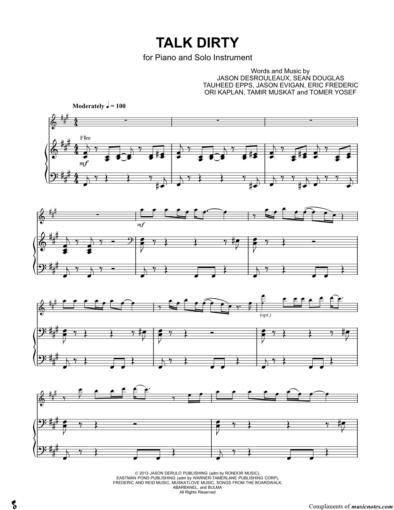 Collection: Talk Dirty - Bass Clef Instrument & Piano
