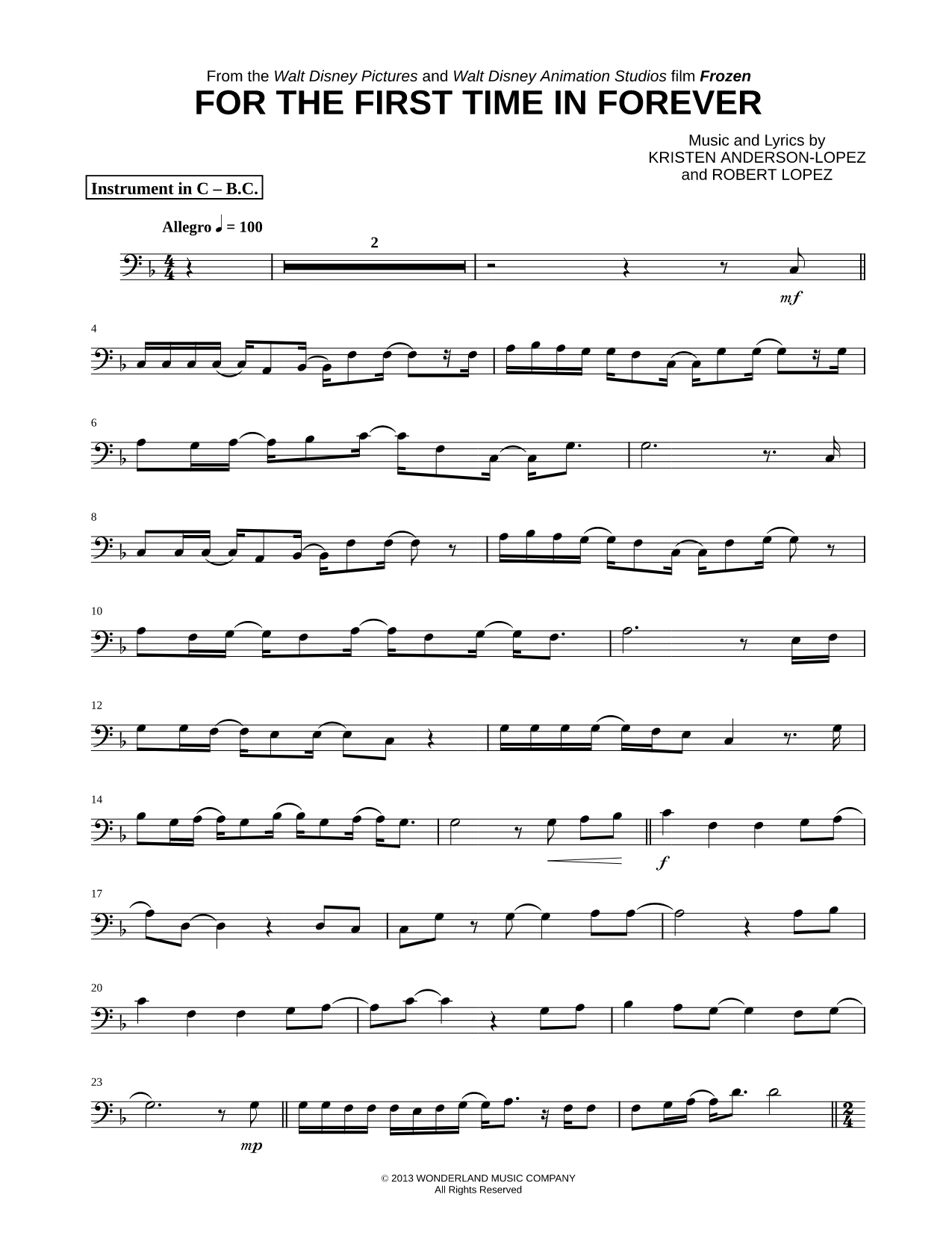 Collection: For the First Time in Forever - Bass Clef Instrument & Piano