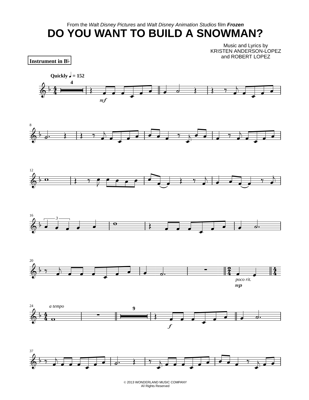 Collection: Do You Want to Build a Snowman? - Bb Instrument & Piano