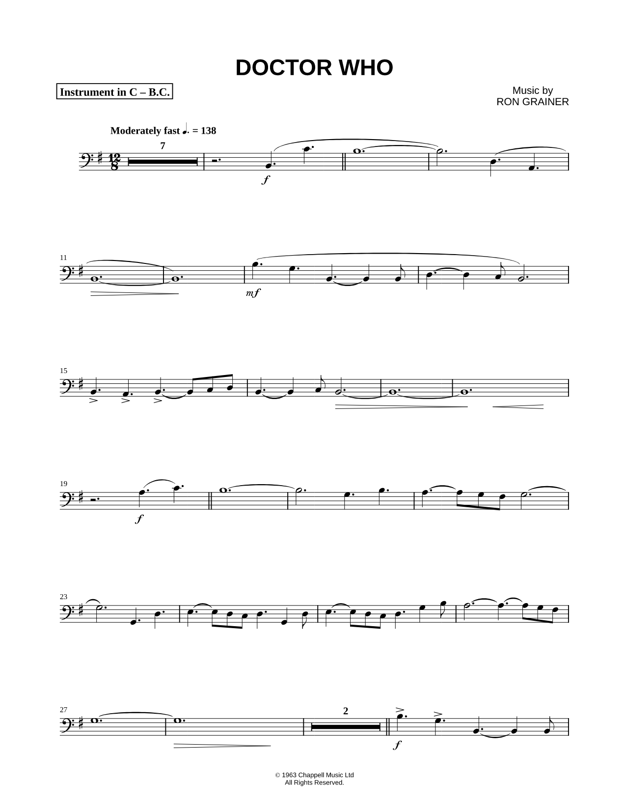 Collection: Doctor Who Theme - Bass Clef Instrument & Piano