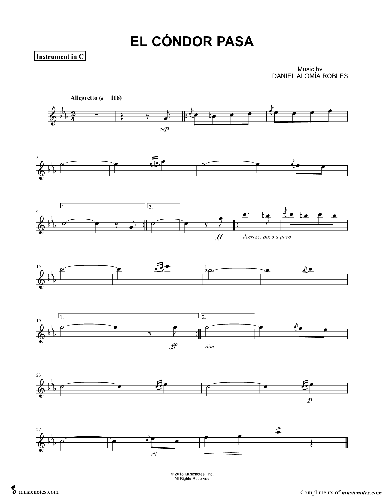 Collection: El Cóndor Pasa - C Instrument & Piano