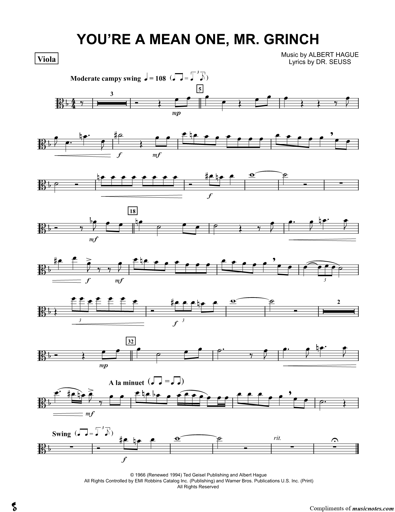 Collection: You're a Mean One, Mr. Grinch - Viola & Piano