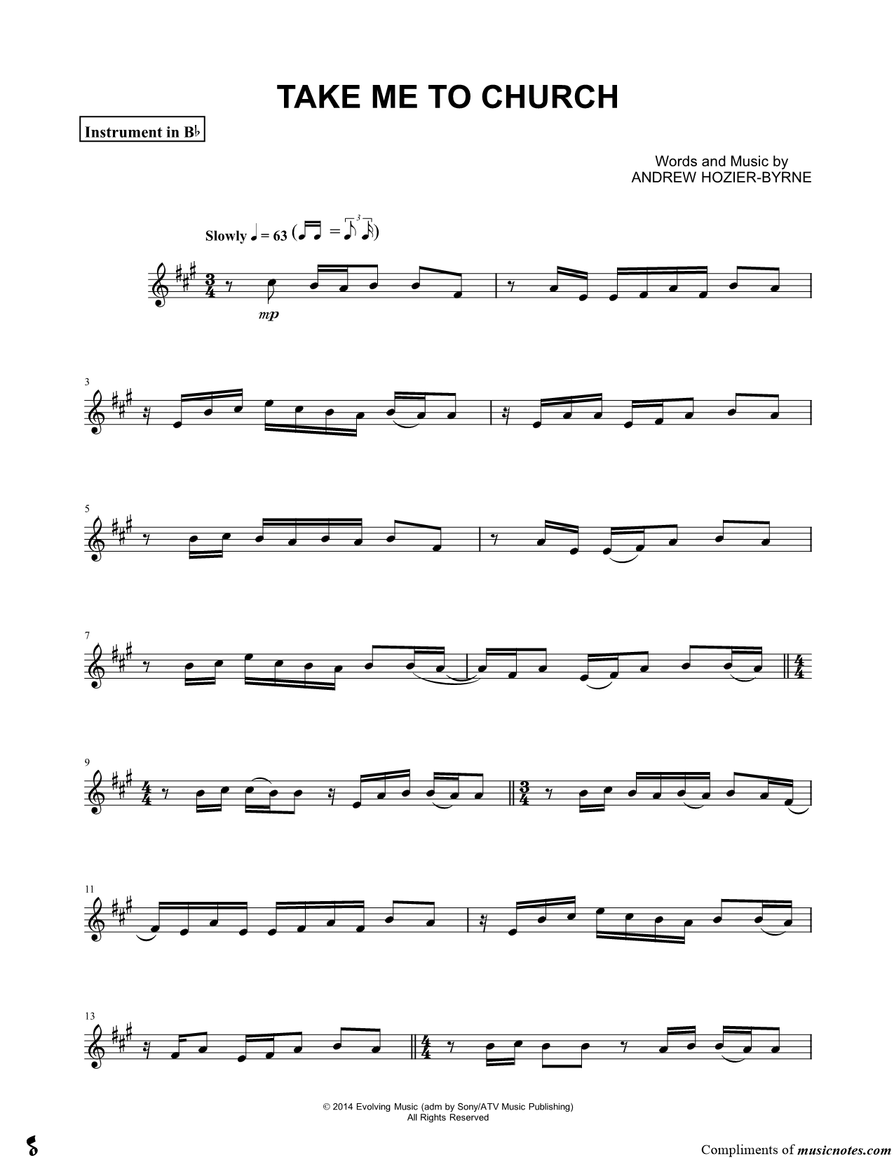 Collection: Take Me to Church - Bb Instrument & Piano
