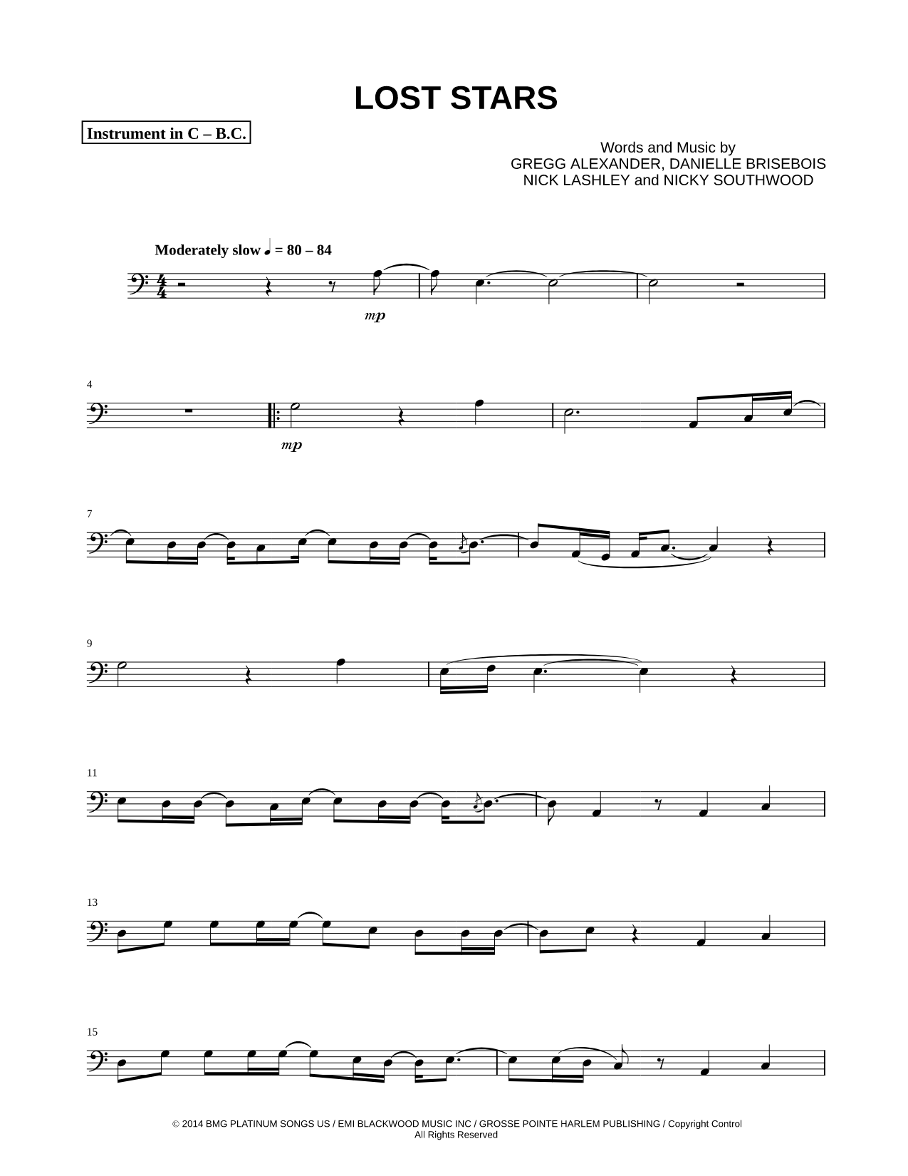 Collection: Lost Stars - Bass Clef Instrument & Piano