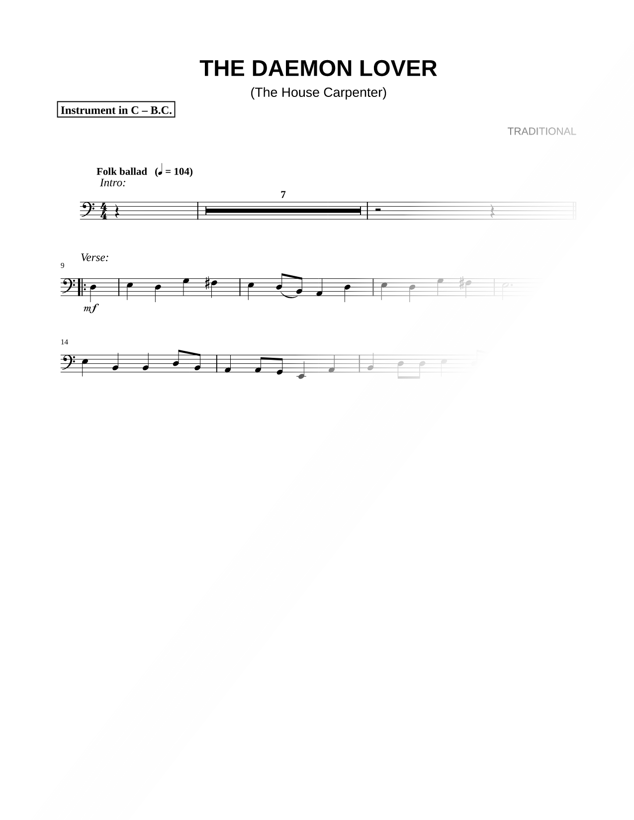 Collection: The Daemon Lover (The House Carpenter) - Bass Clef Instrument & Piano