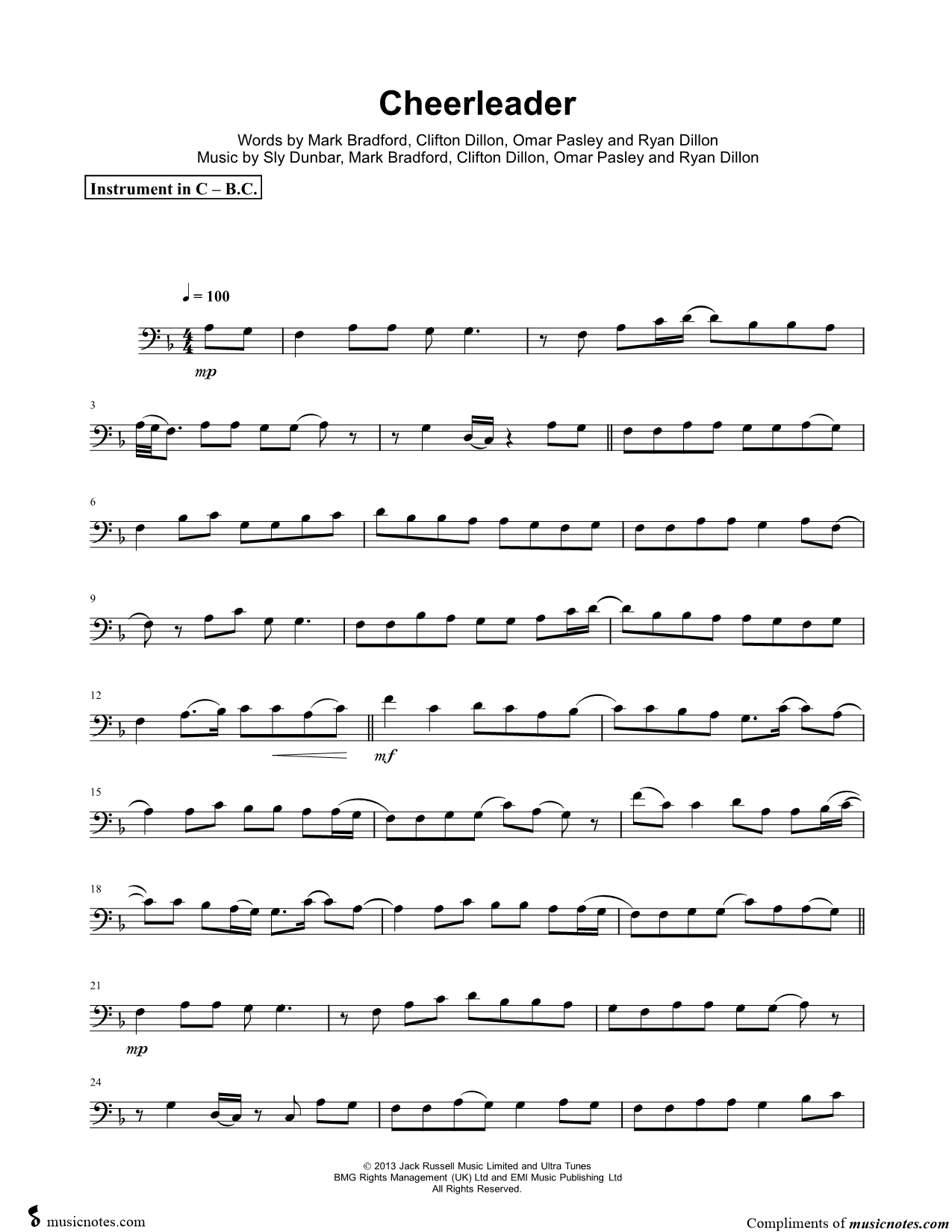 Collection: Cheerleader - Bass Clef Instrument & Piano