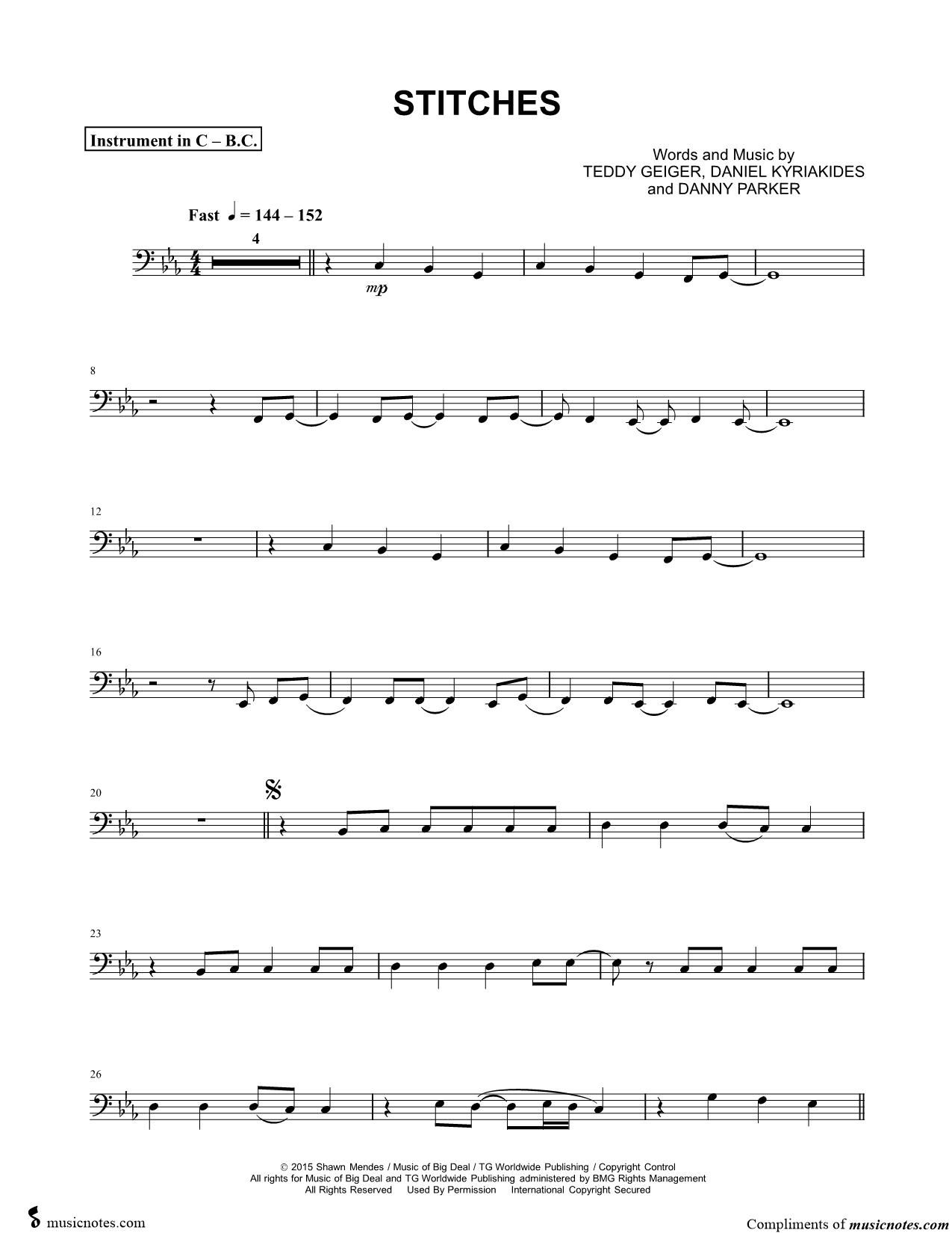 Collection: Stitches - Bass Clef Instrument & Piano