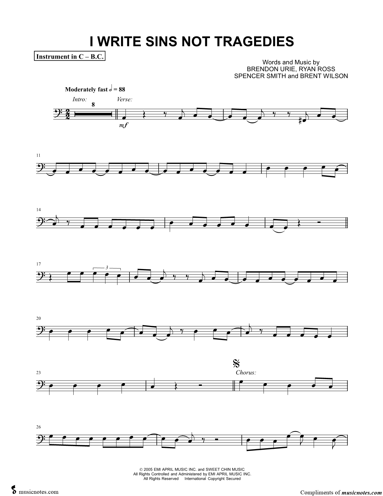 Collection: I Write Sins Not Tragedies - Bass Clef Instrument & Piano
